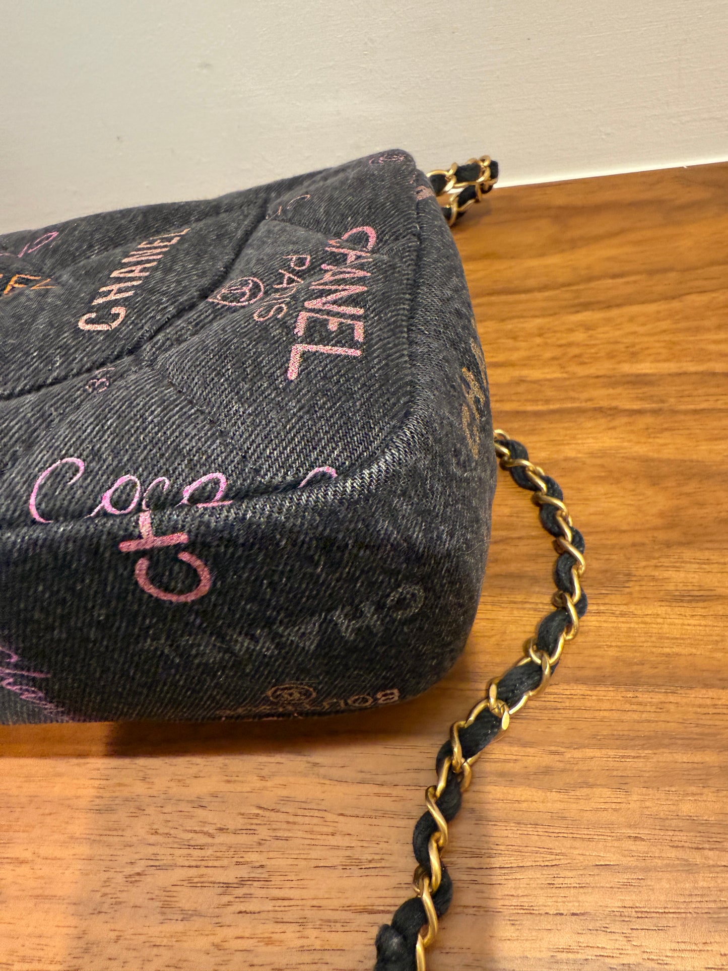 Chanel Dark Denim medium flap with gold hardware microchipped