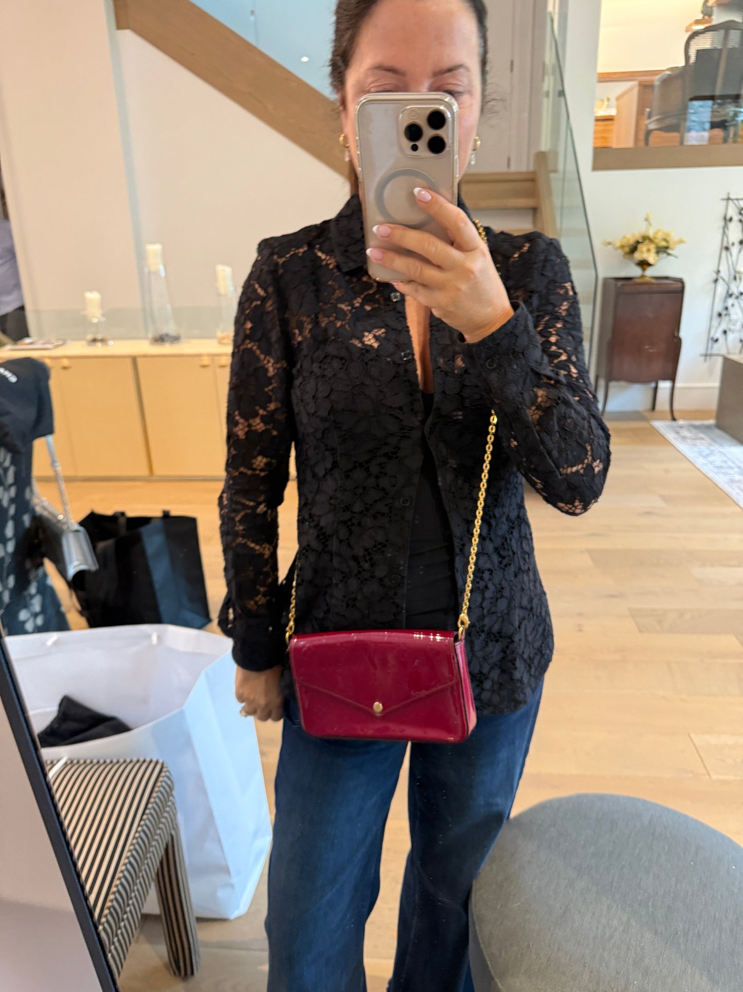Louis Vuitton Empreinte Pochette Felicie Chain Wallet Dark Red