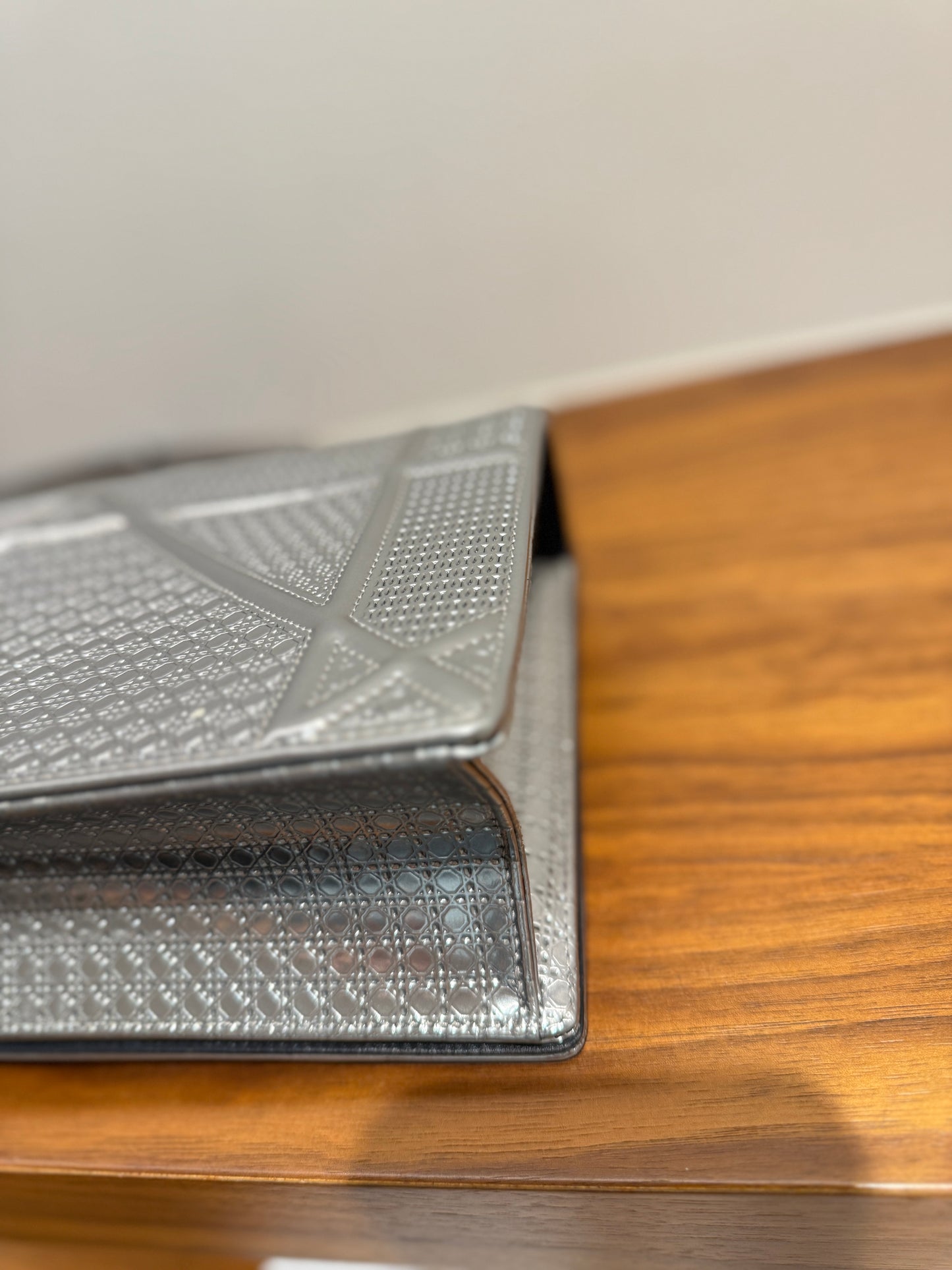 Christian Dior Metallic Patent Micro-Cannage Medium Diorama Flap Bag Silver