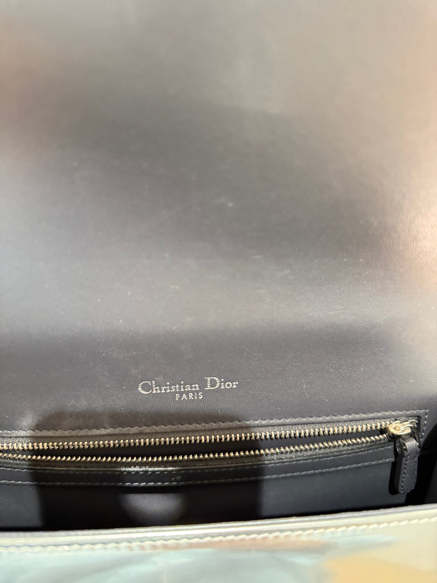 Christian Dior Metallic Patent Micro-Cannage Medium Diorama Flap Bag Silver