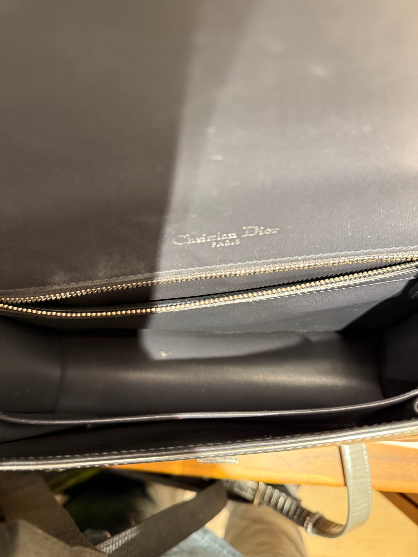 Christian Dior Metallic Patent Micro-Cannage Medium Diorama Flap Bag Silver