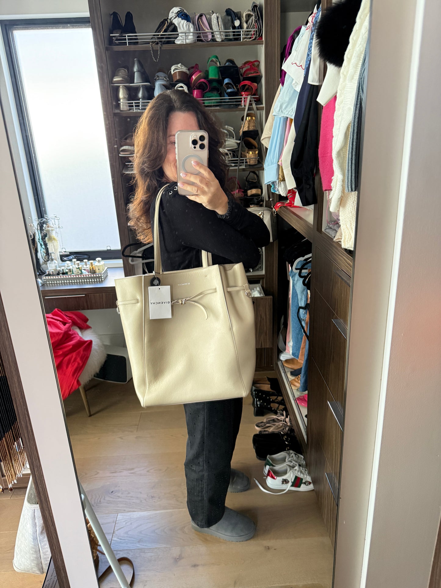 Givenchy Calfskin Voyou Medium North South Tote Natural Beige