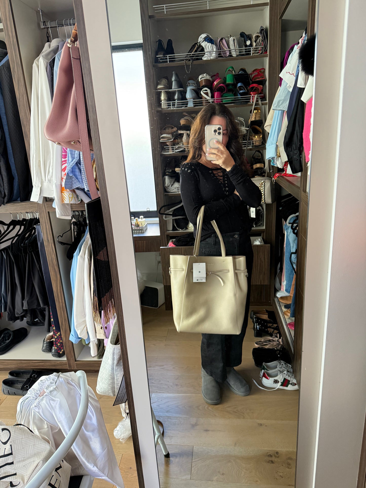 Givenchy Calfskin Voyou Medium North South Tote Natural Beige