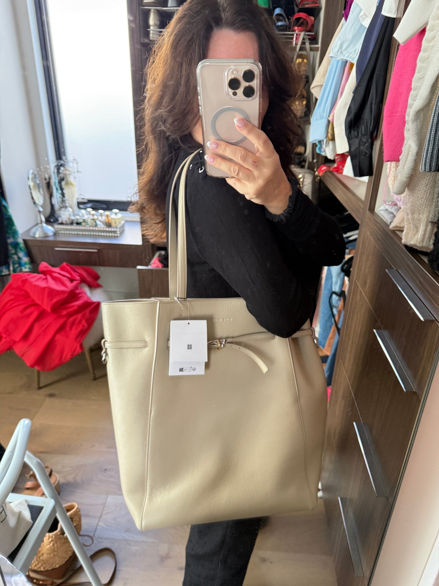 Givenchy Calfskin Voyou Medium North South Tote Natural Beige