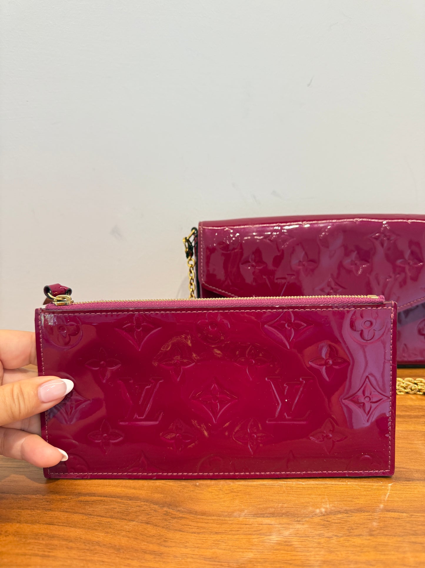 Louis Vuitton Empreinte Pochette Felicie Chain Wallet Dark Red