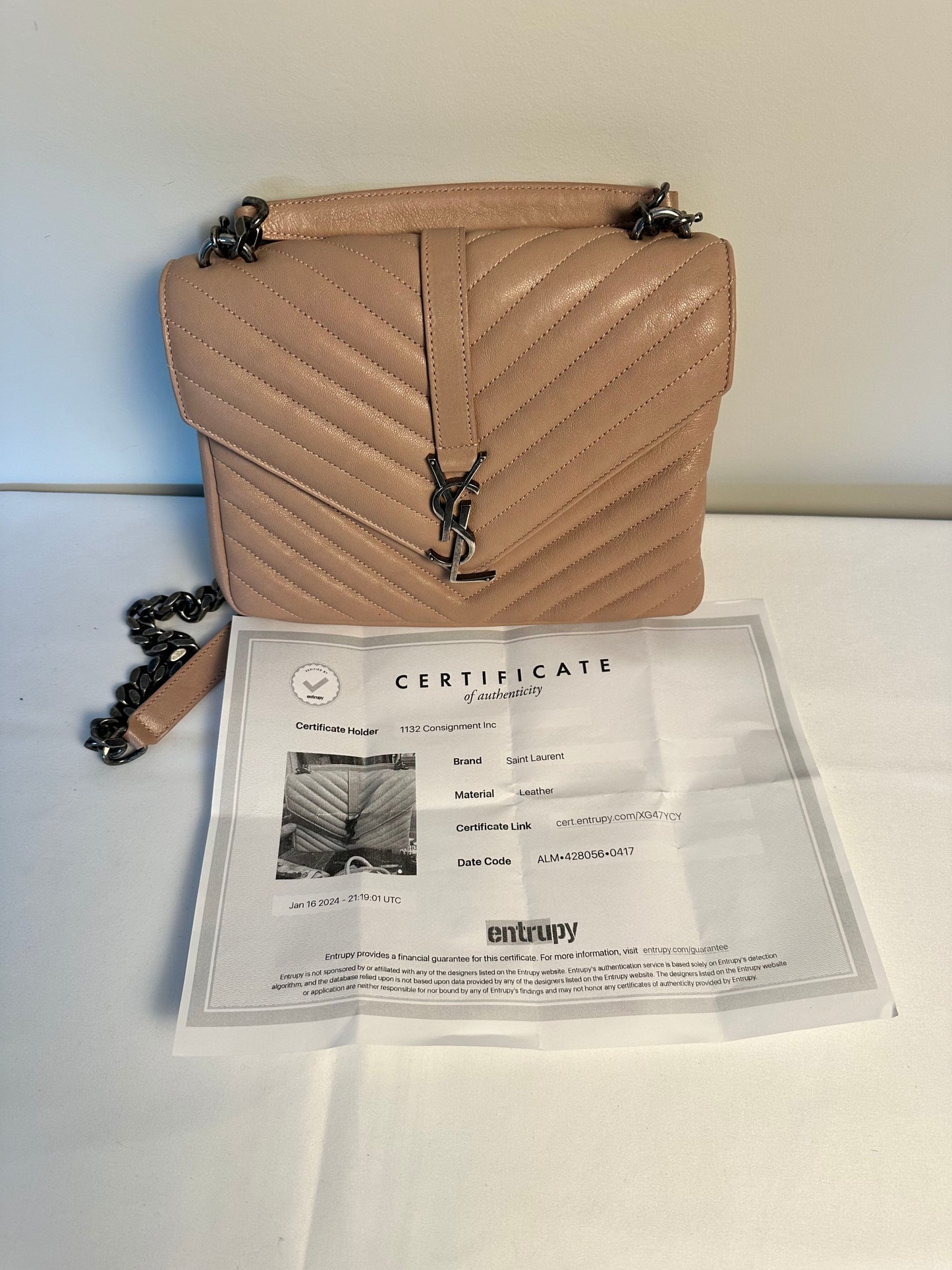 YSL College Handbag in Beige with dark silver hardware