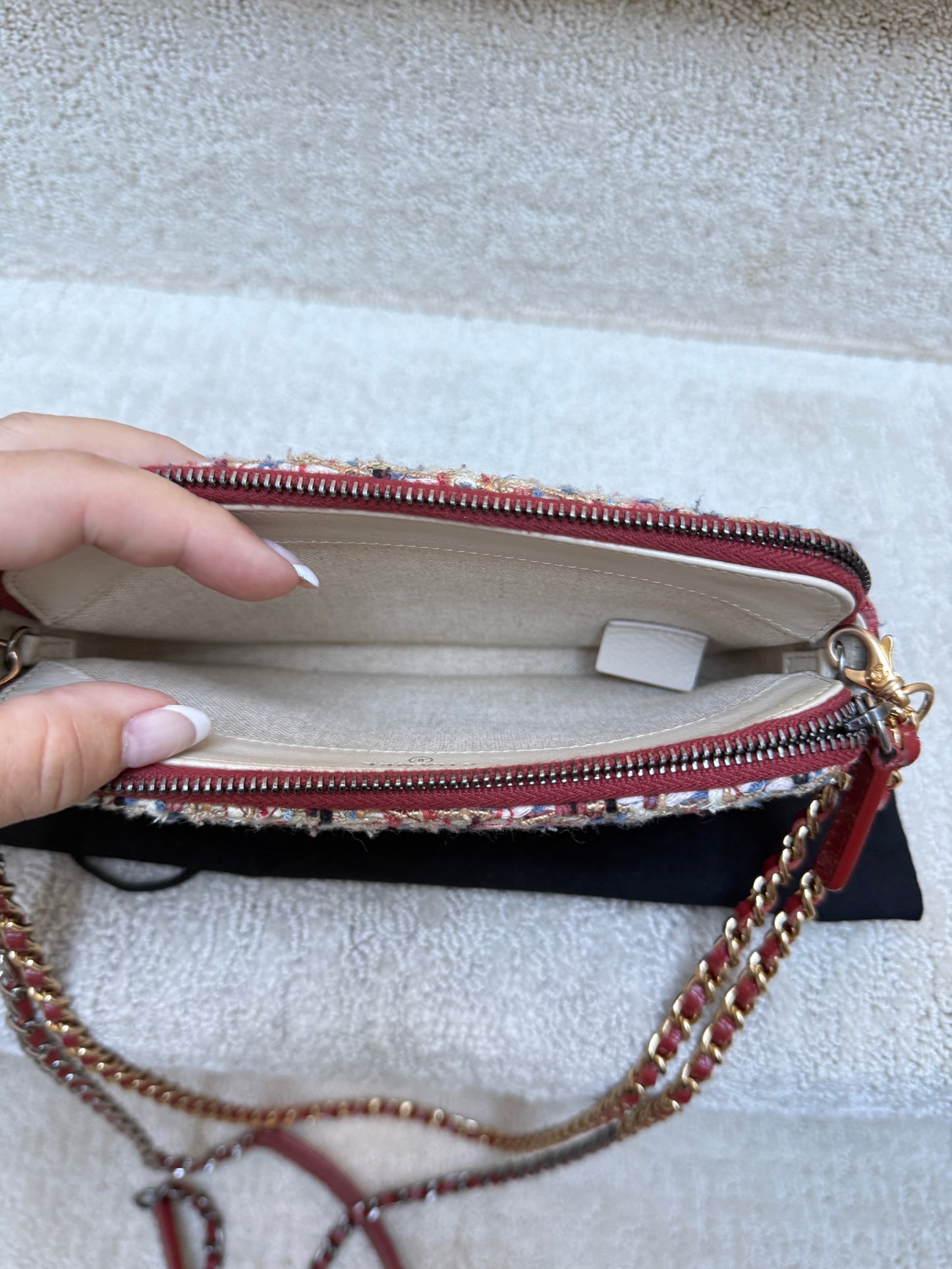 Chanel Calfskin Quilted Small Gabrielle Clutch With Chain Redish Brown