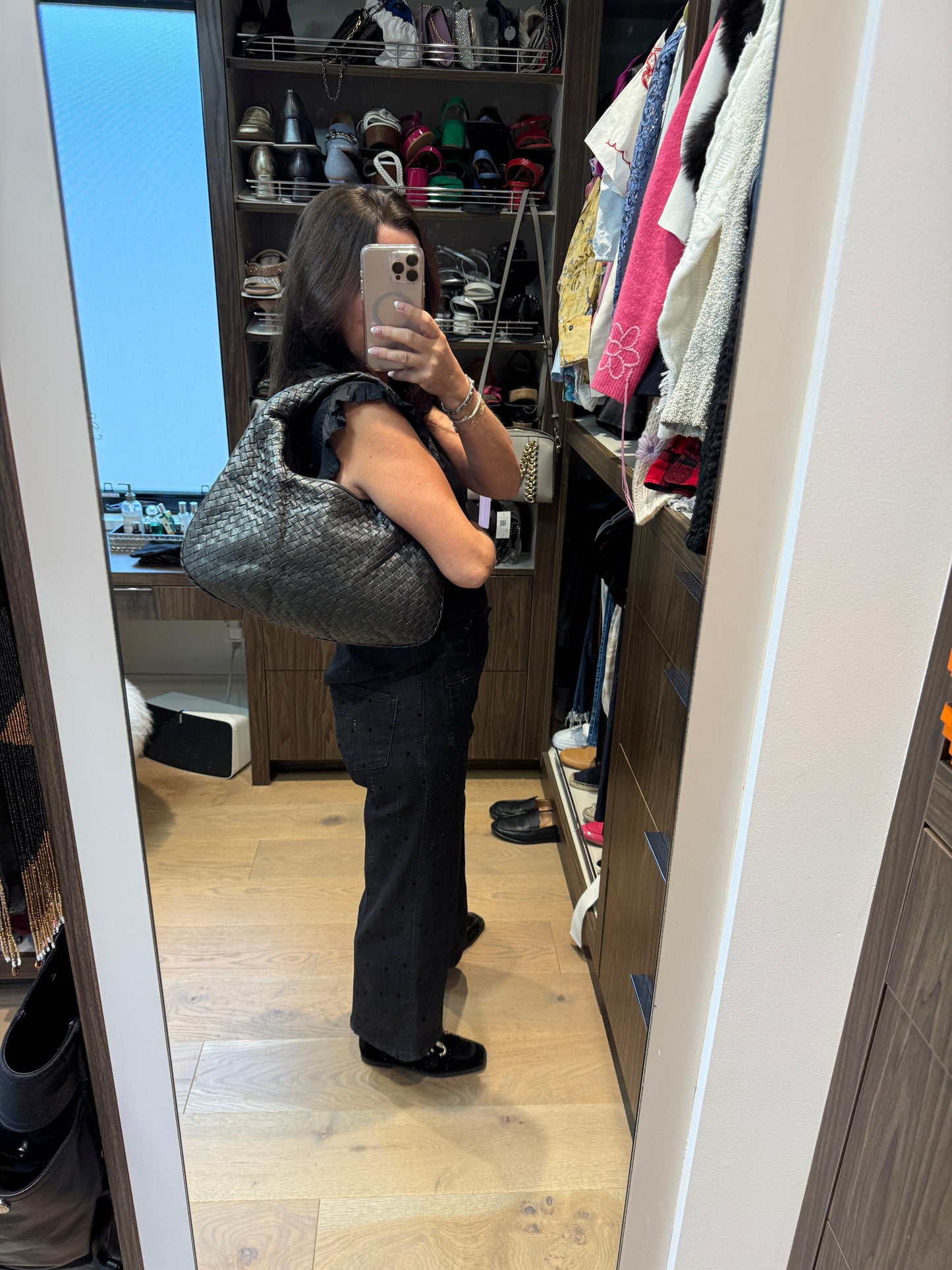 BOTTEGA VENETA Nappa Intrecciato Veneta Hobo Bag in Charcoal