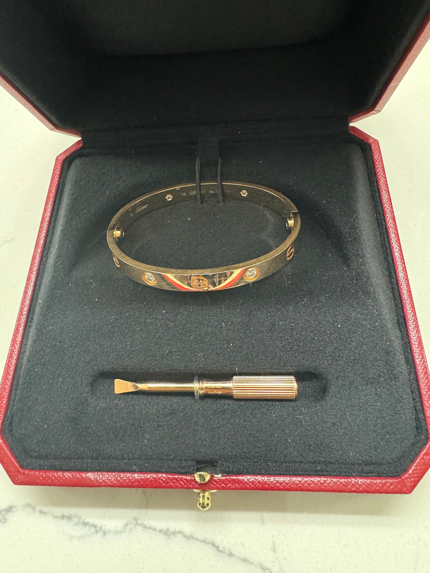 CARTIER 18k pink Gold 4 Diamond LOVE Bracelet size 16