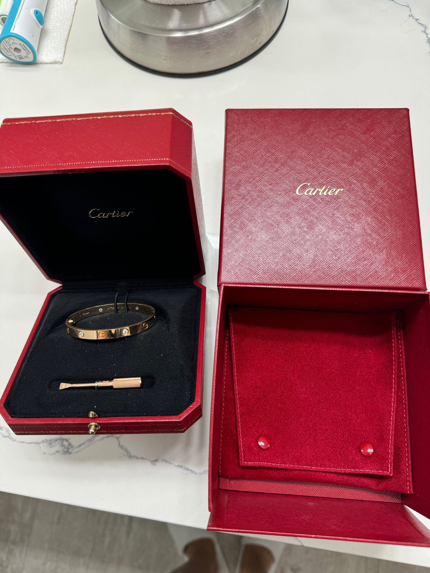 CARTIER 18k pink Gold 4 Diamond LOVE Bracelet size 16