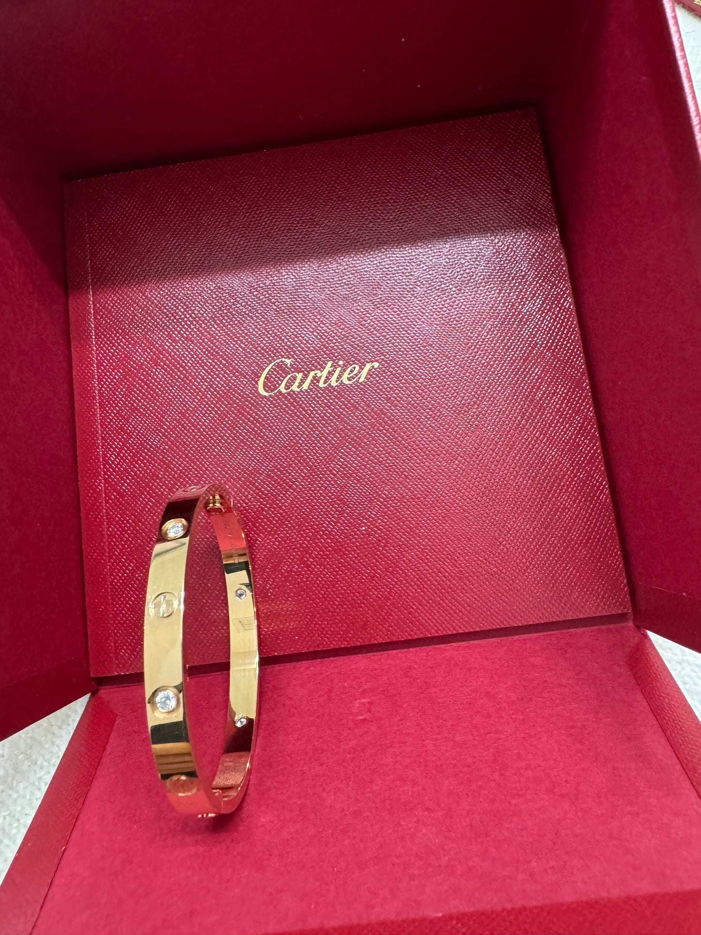 CARTIER 18k pink Gold 4 Diamond LOVE Bracelet size 16