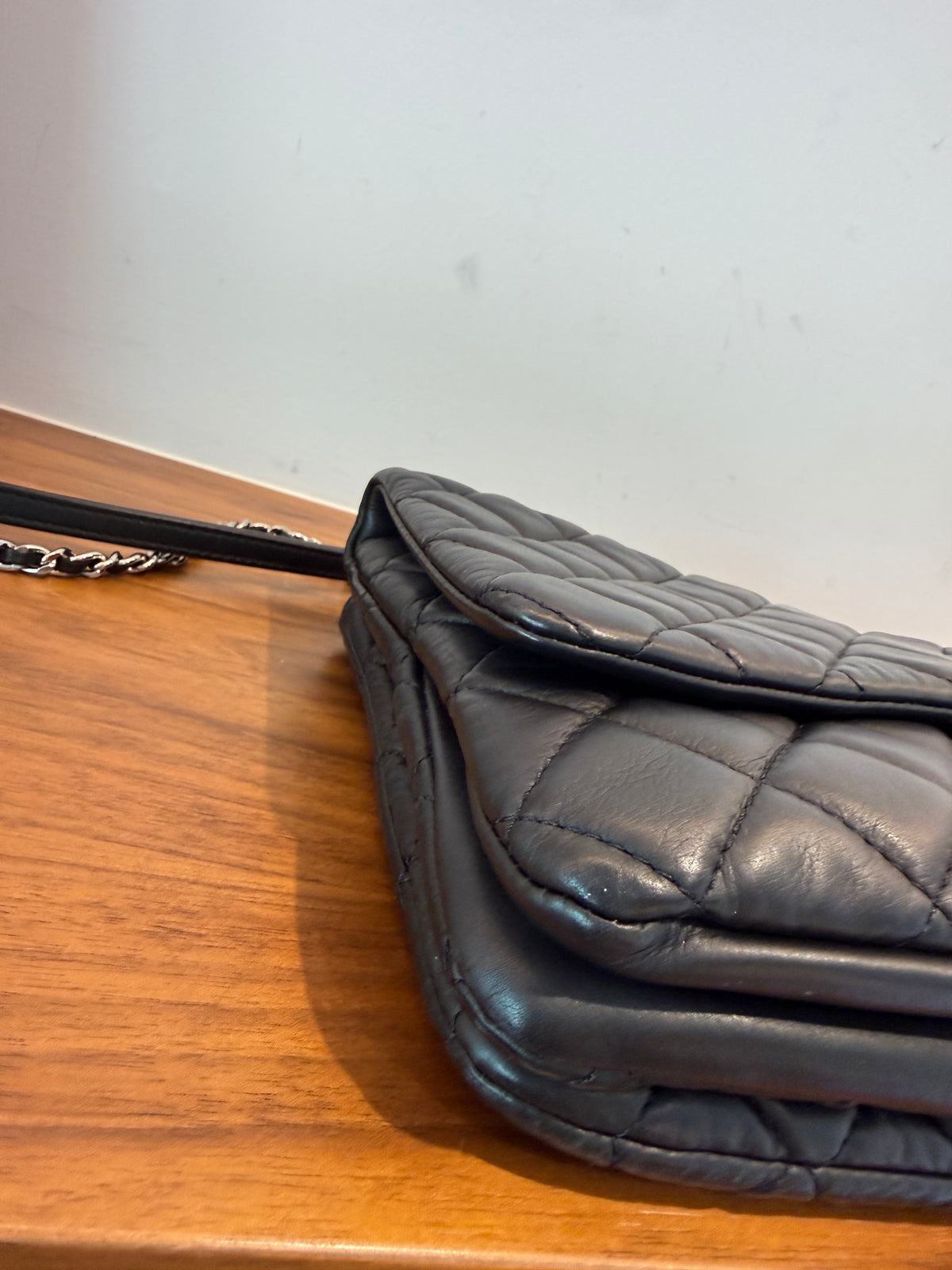 Chanel Accordion Flap Bag in Black Lambskin with Three Compartments