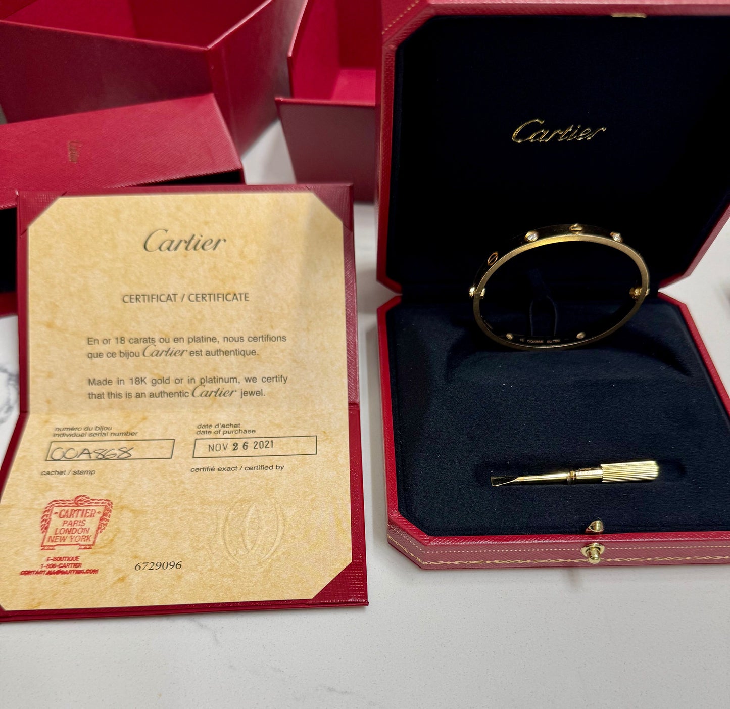CARTIER 18k yellow Gold 4 Diamond LOVE Bracelet size 16
