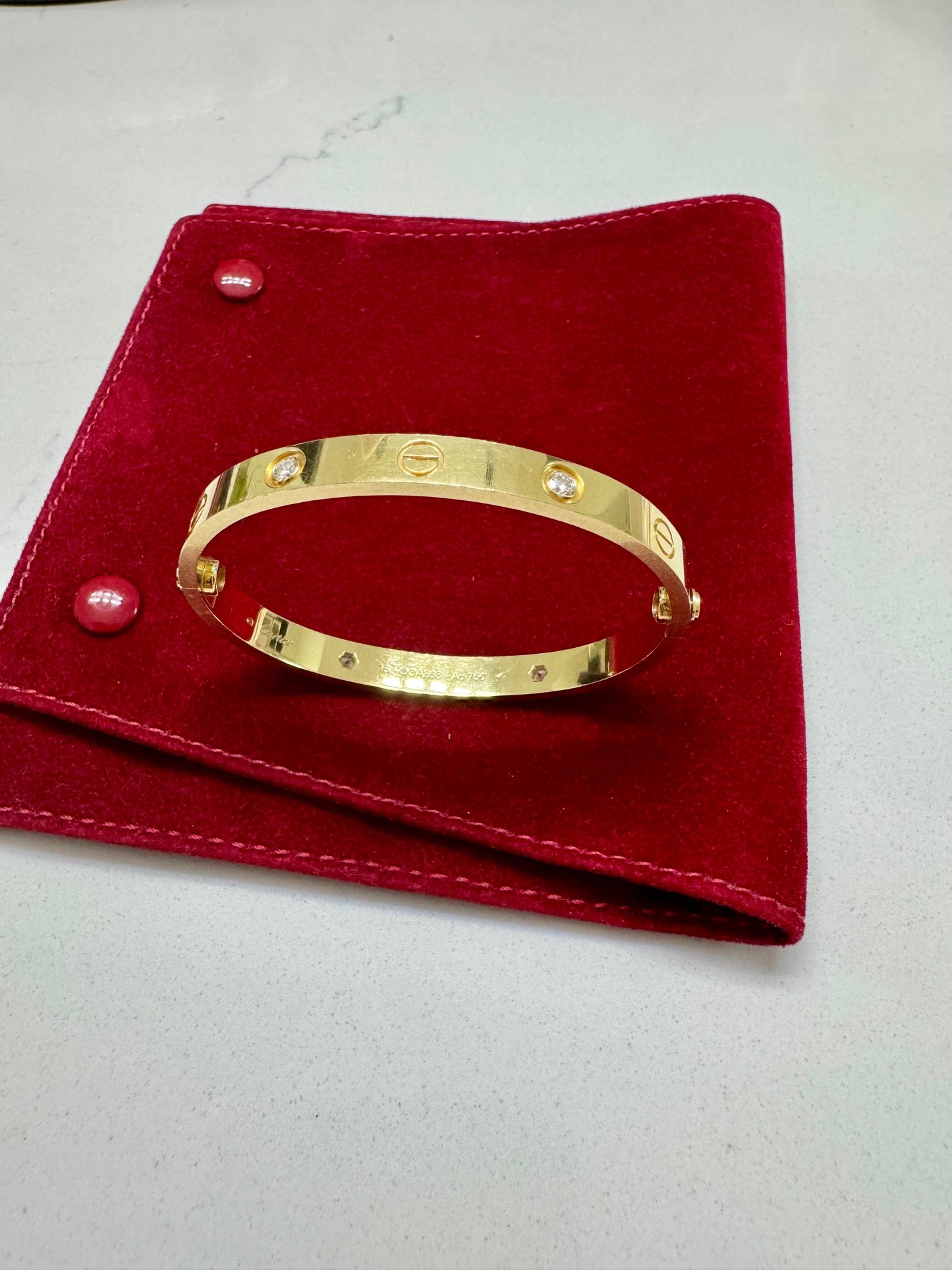 CARTIER 18k yellow Gold 4 Diamond LOVE Bracelet size 16