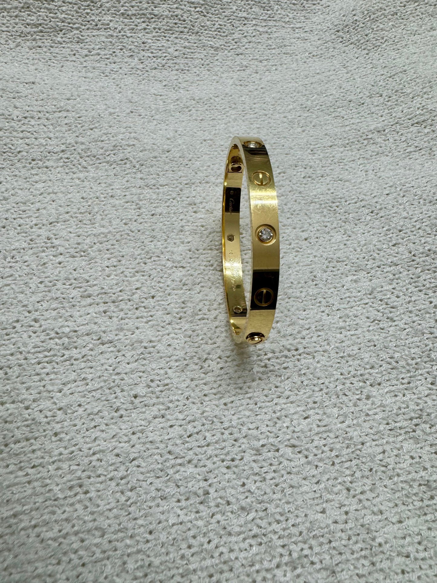 CARTIER 18k yellow Gold 4 Diamond LOVE Bracelet size 16
