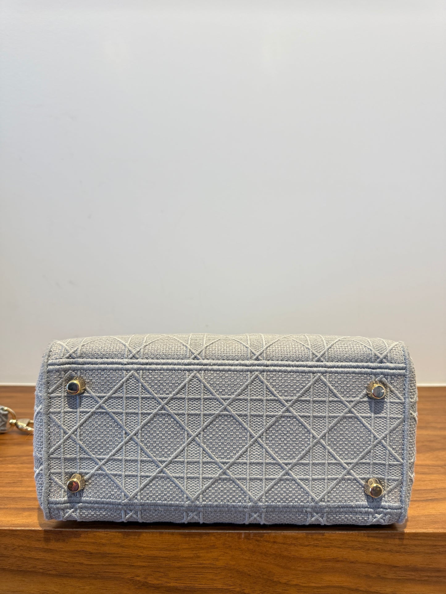 Christian Dior Canvas Embroidered Cannage Medium Lady D-Lite Gray