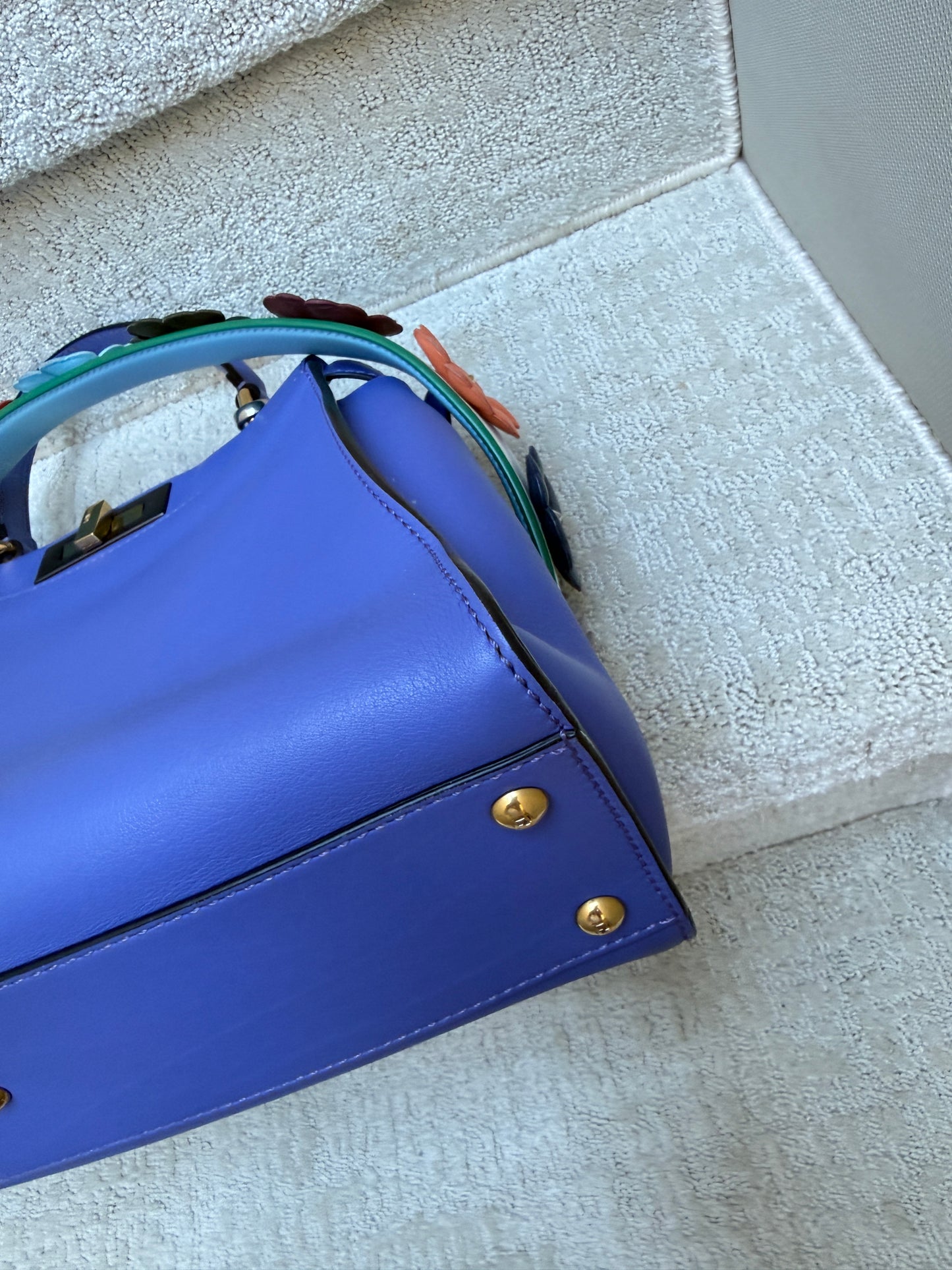 Fendi Vitello Medium Peekaboo Iconic Satchel Violet Soft with optional flowerland strap