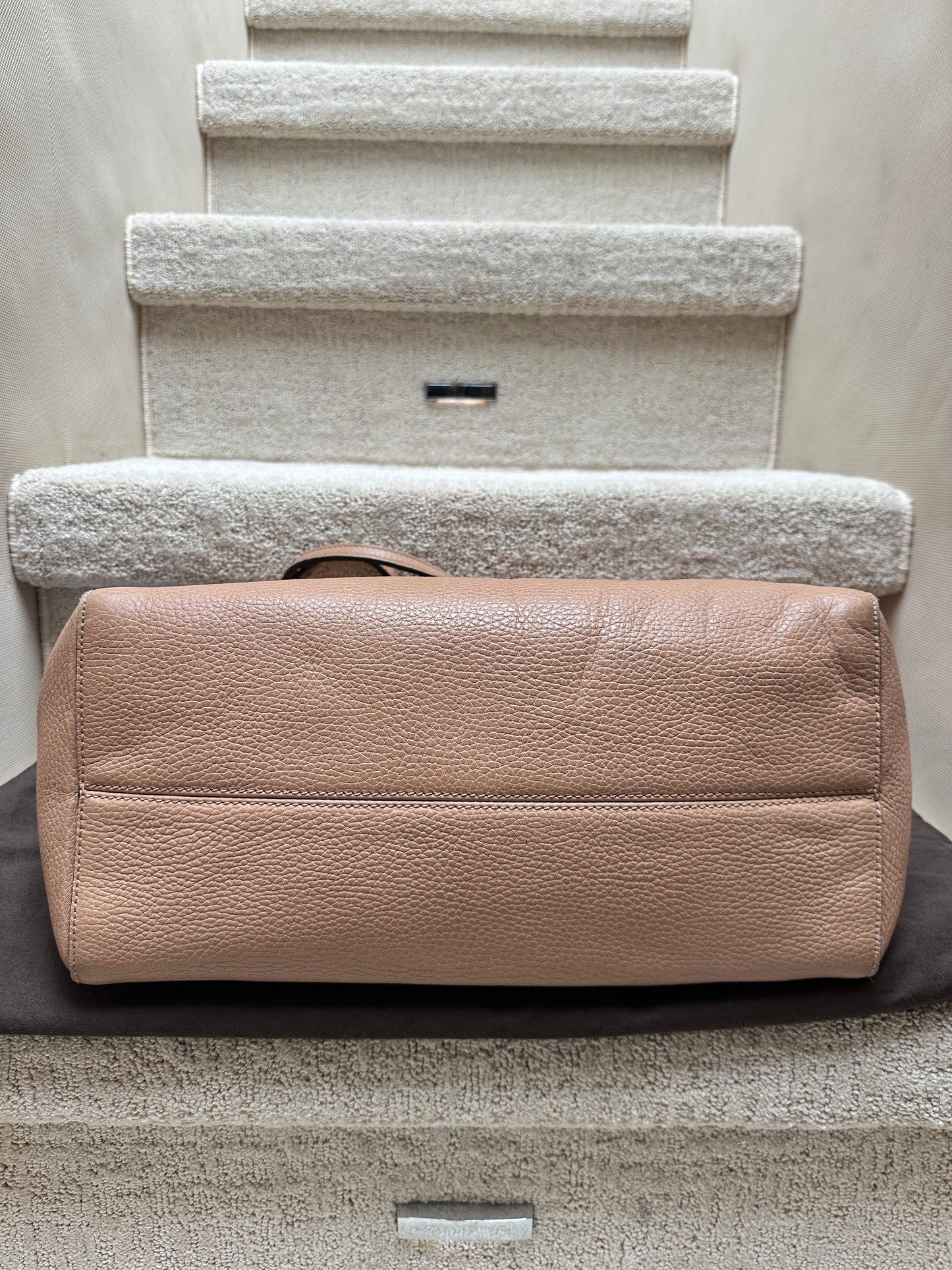 Gucci Calfskin Medium Swing Tote in Tan & Blue