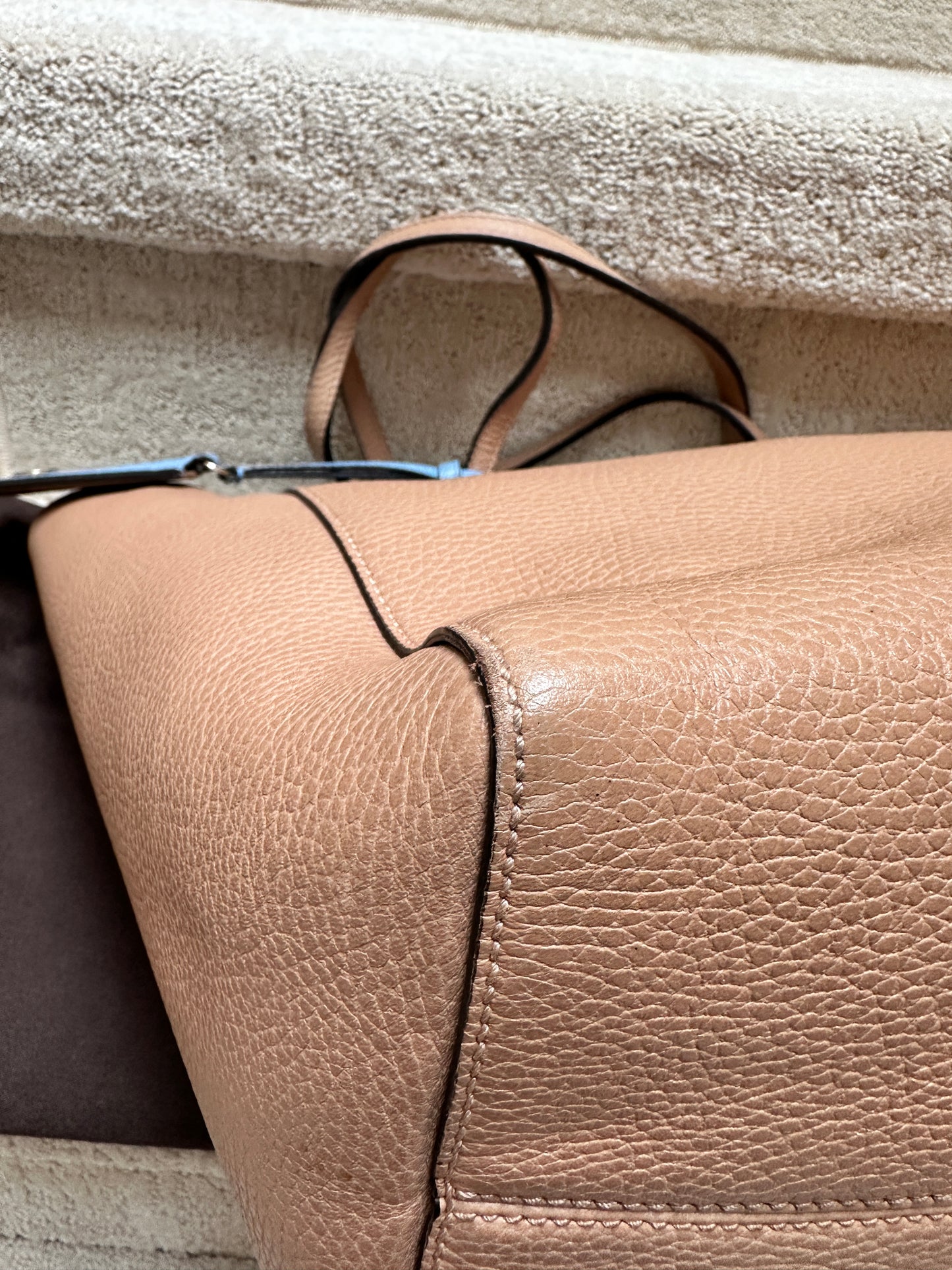 Gucci Calfskin Medium Swing Tote in Tan & Blue