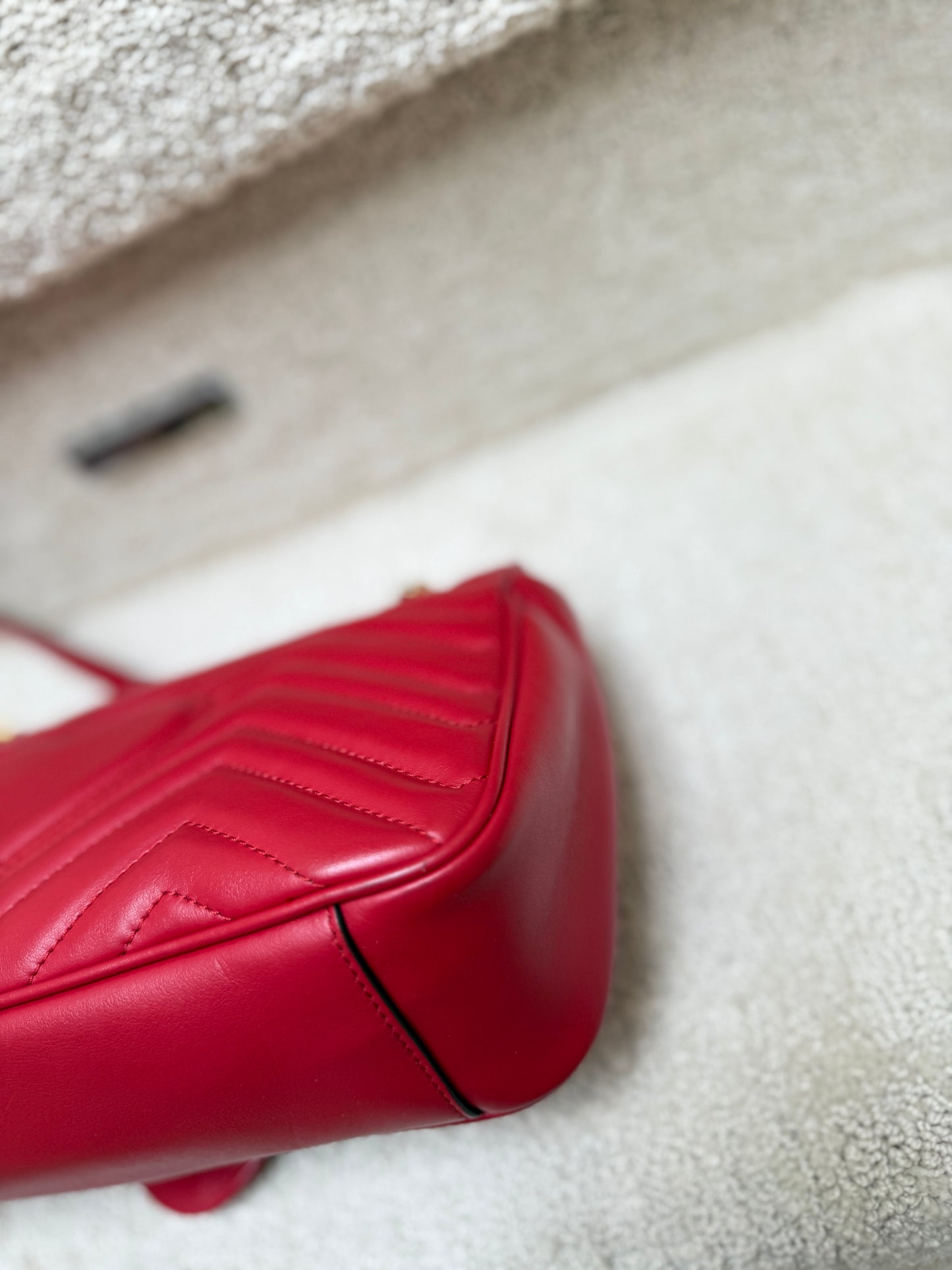 Gucci Calfskin Matelasse Small GG Marmont Shoulder Bag Red