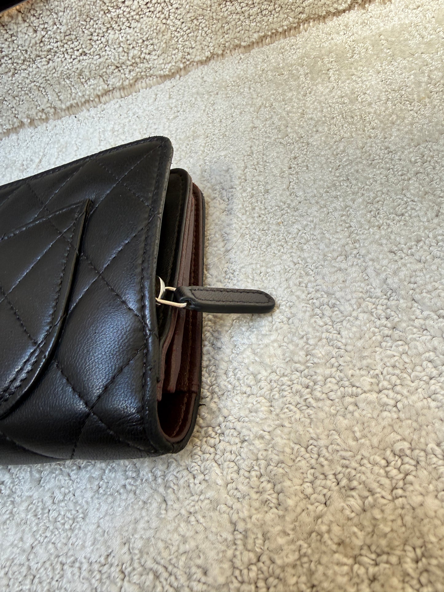 Chanel Lambskin Large Size Wallet with snap and exterior zipper in Black