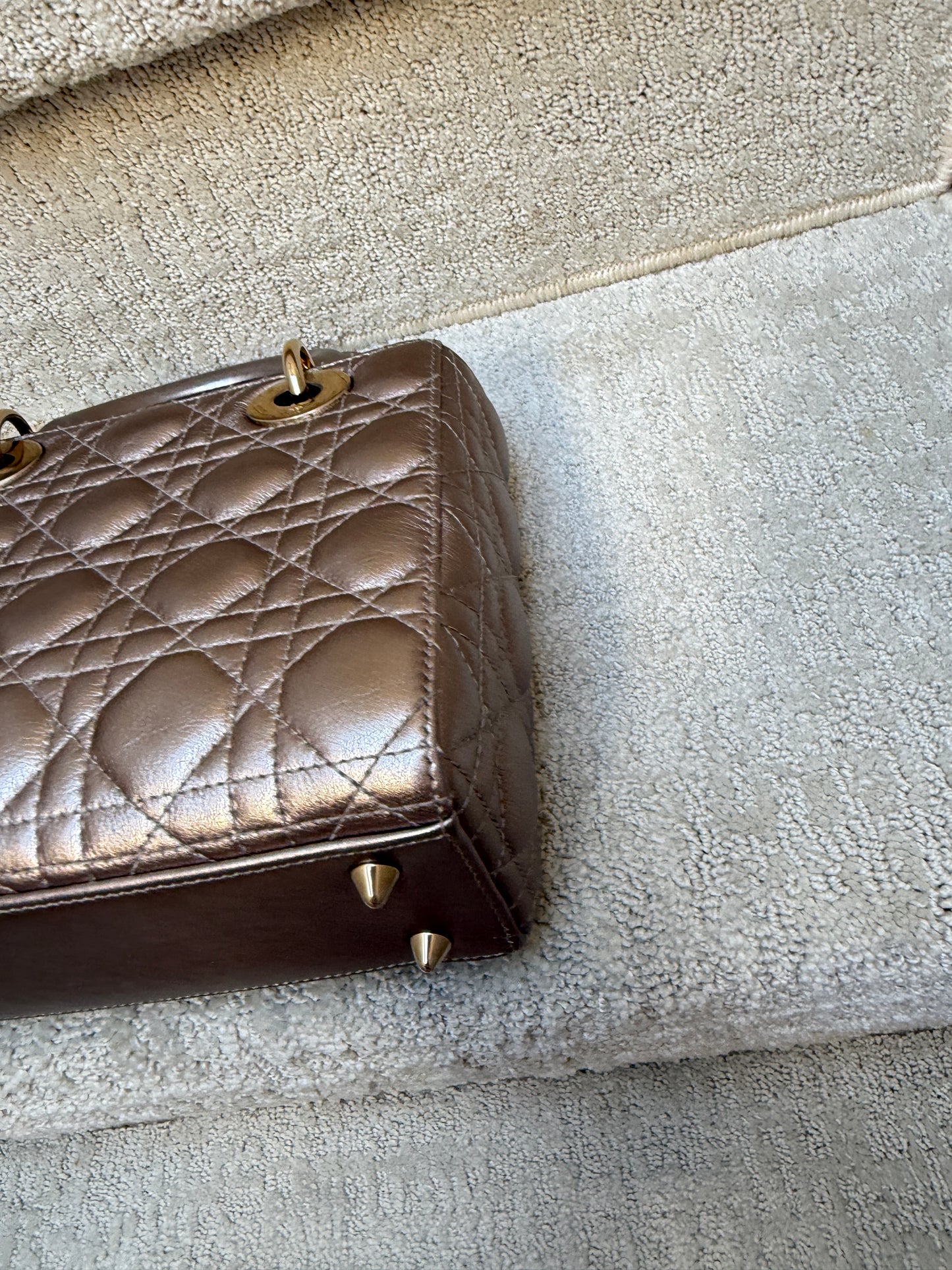 Christian Dior Metallic Pink Calfskin Cannage Small Lucky Badges My Lady Dior