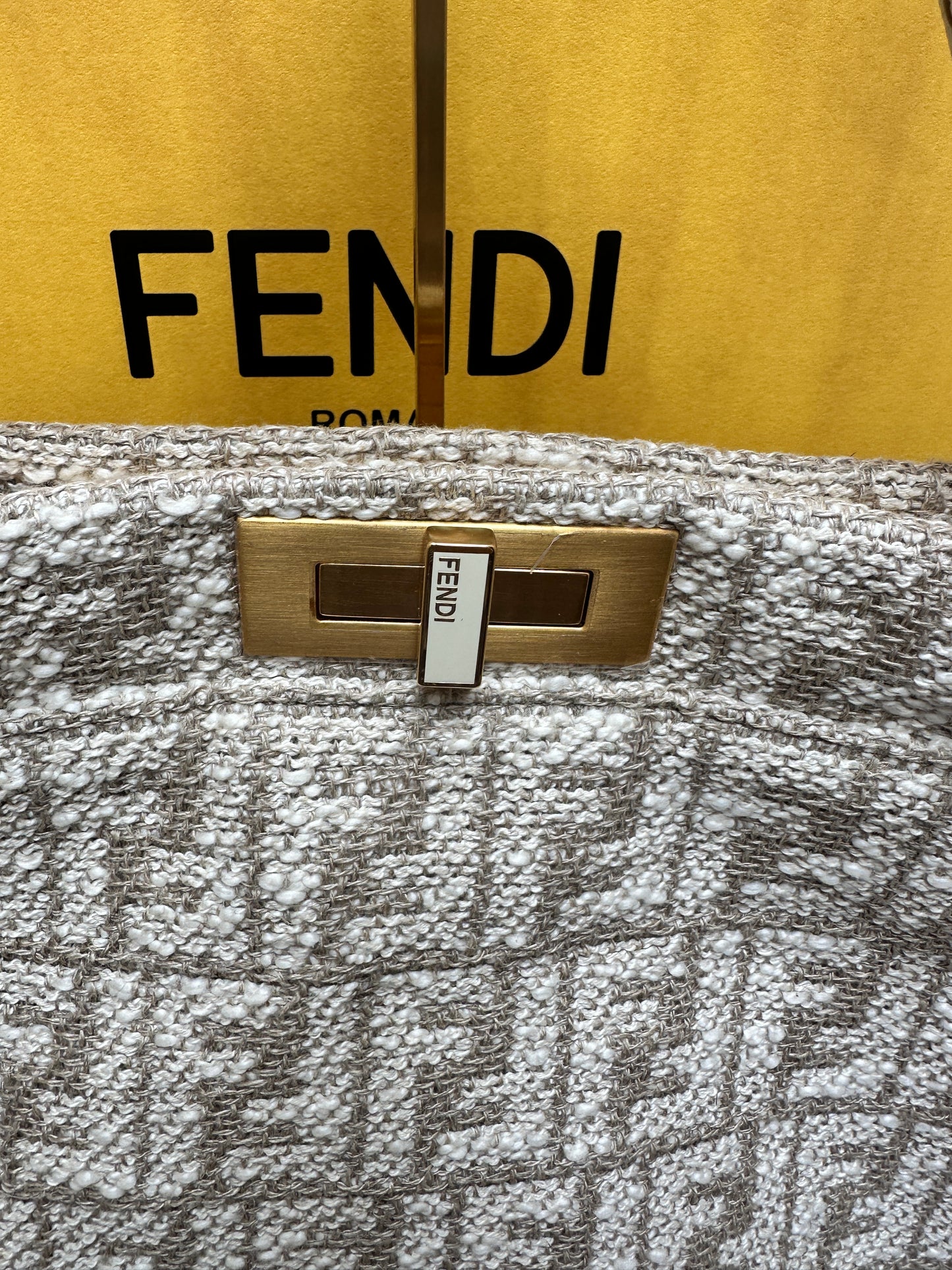 Fendi large peekaboo in monogram fabric and white leather
