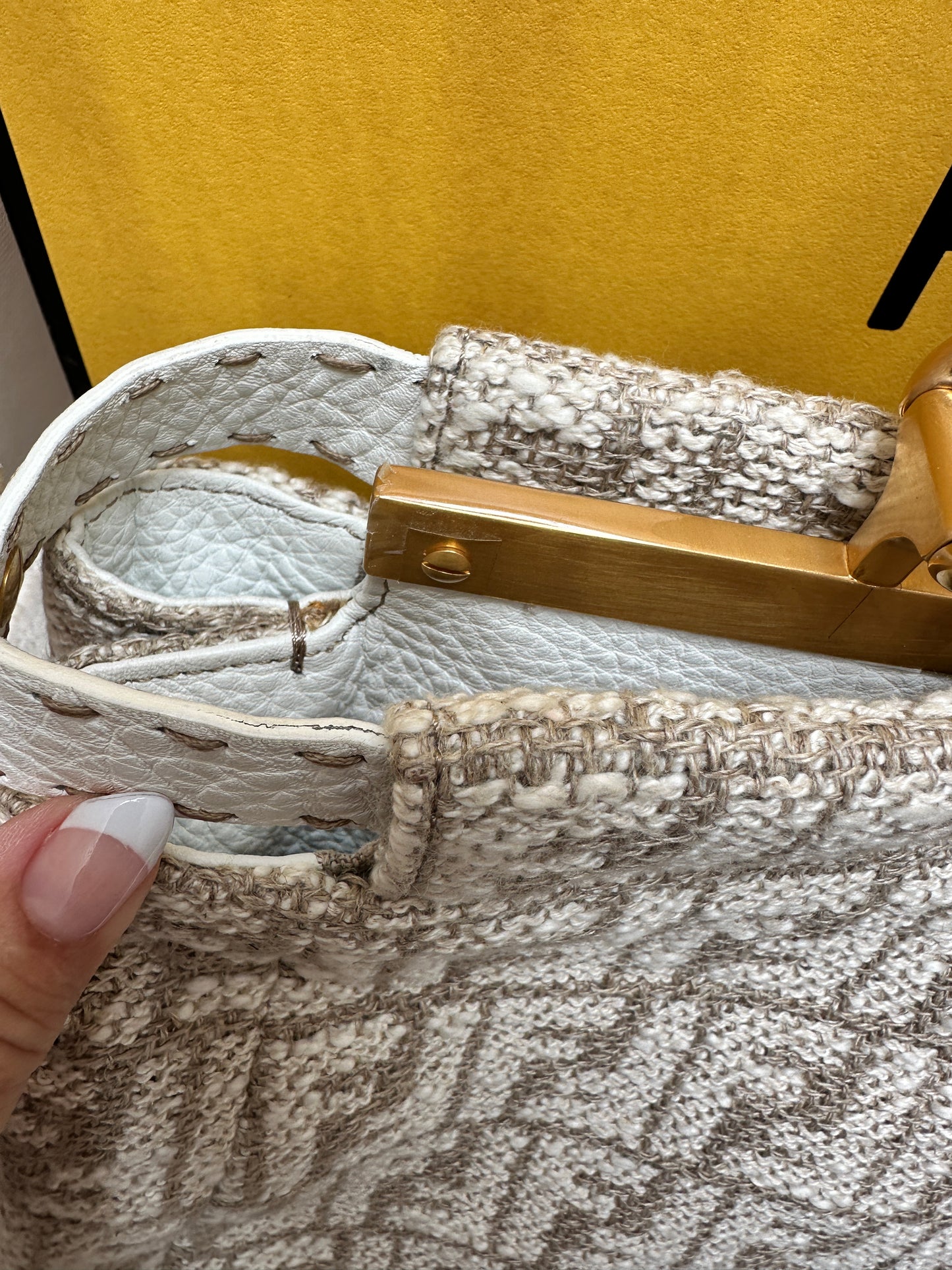 Fendi large peekaboo in monogram fabric and white leather