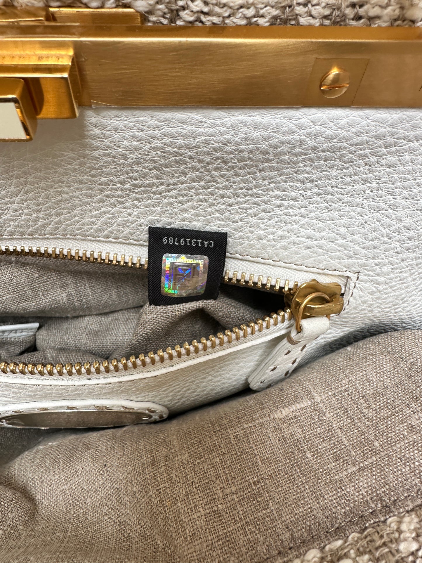 Fendi large peekaboo in monogram fabric and white leather