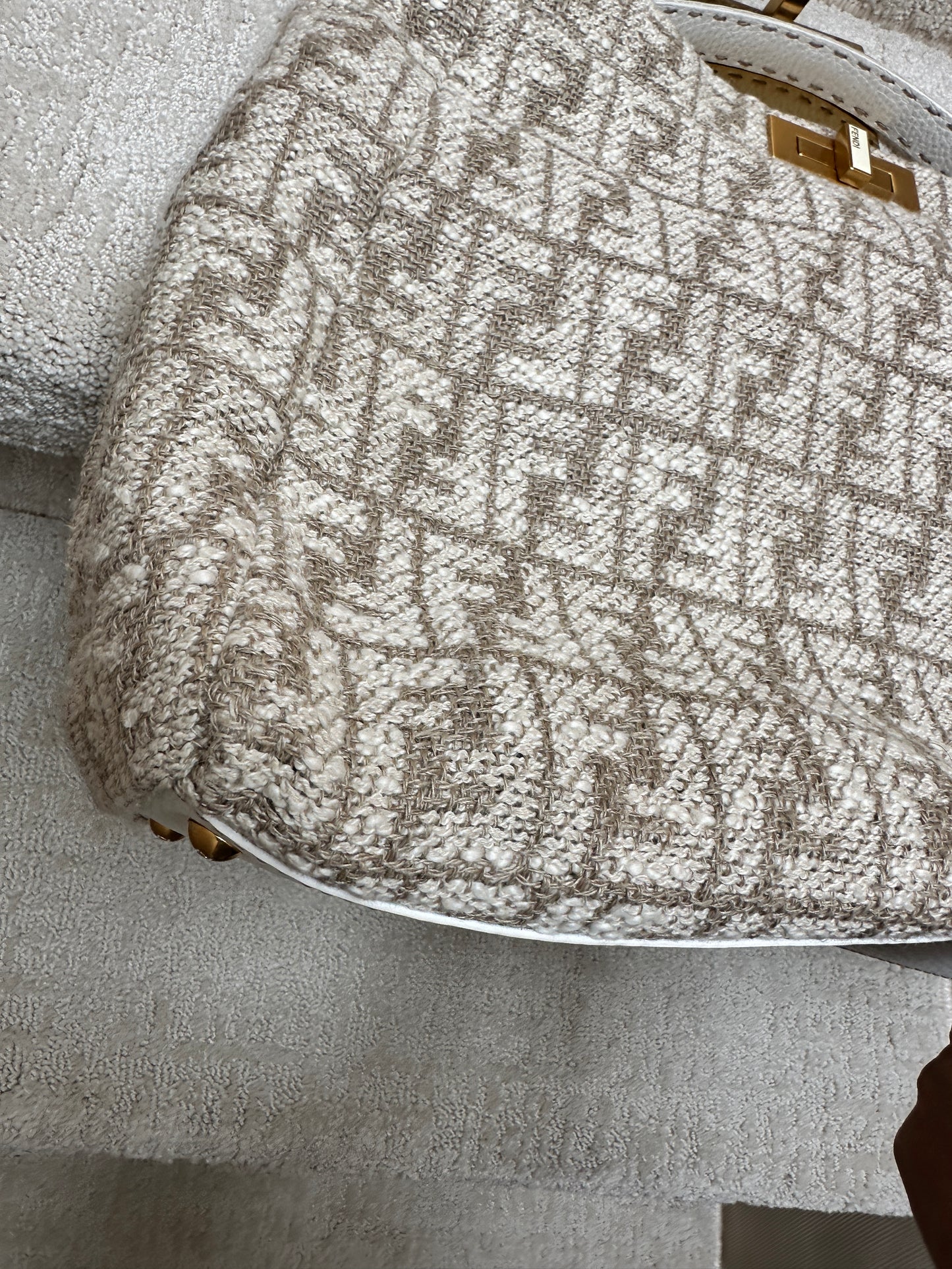 Fendi large peekaboo in monogram fabric and white leather