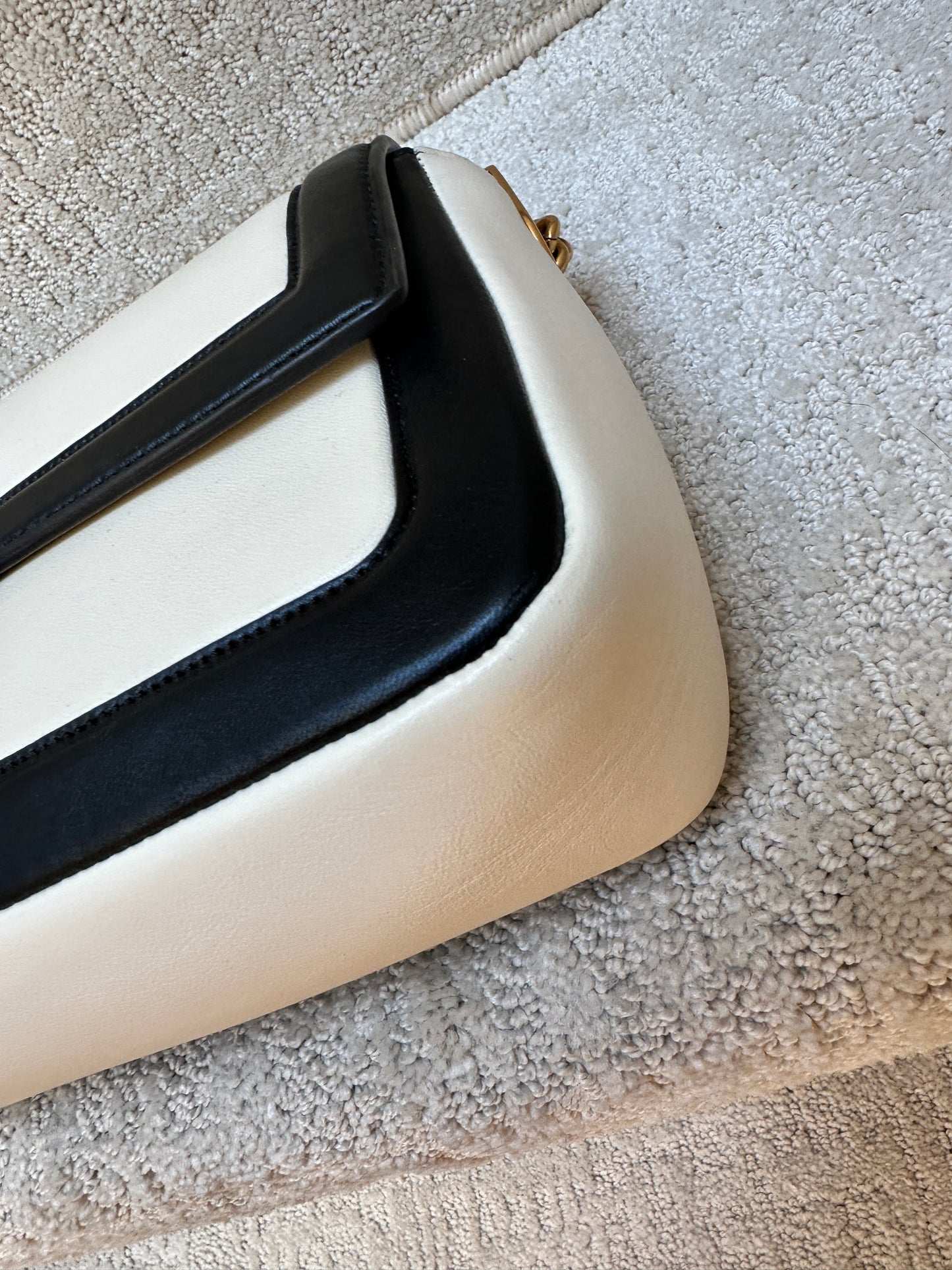 Fendi Baguette in Cream and Black with gold Hardware