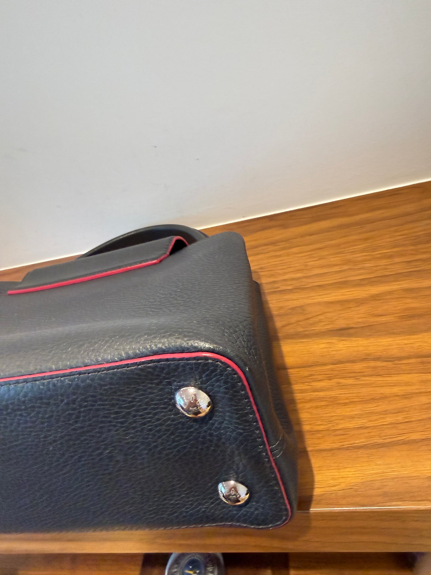 Louis Vuitton Taurillon Capucines PM in Dark Navy & Pink