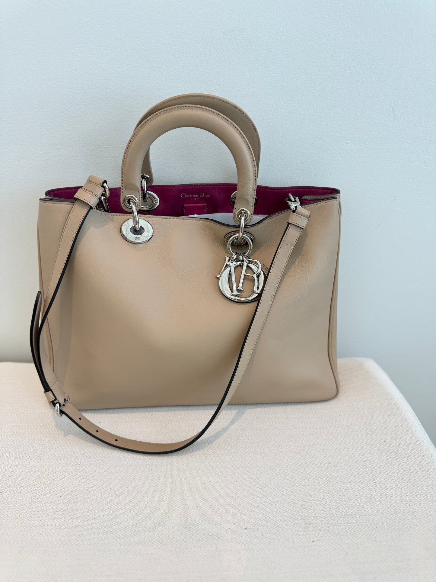 Christian Dior Diorissima Tote in Beige Leather with Silver Hardware