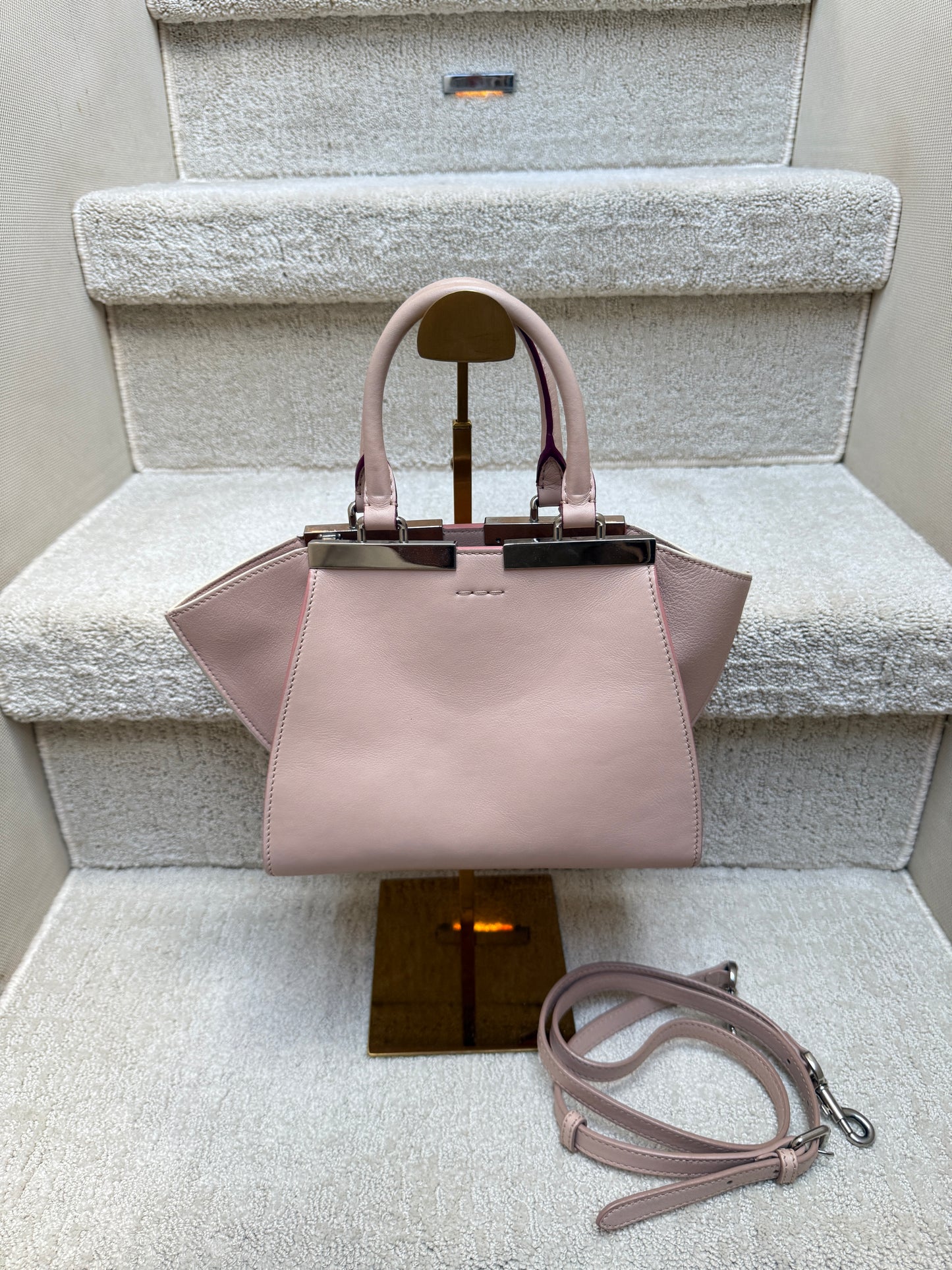 Fendi Vitello Dolce Shiny Nappa Mini 3Jours Tote Blush