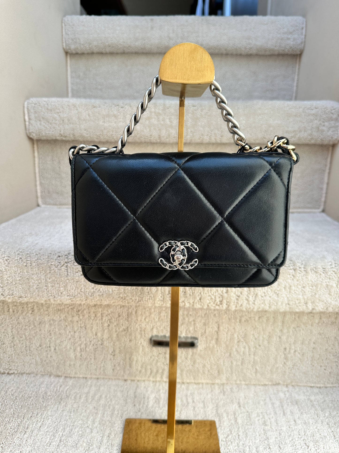 Chanel 19 WOC In Black Microchipped