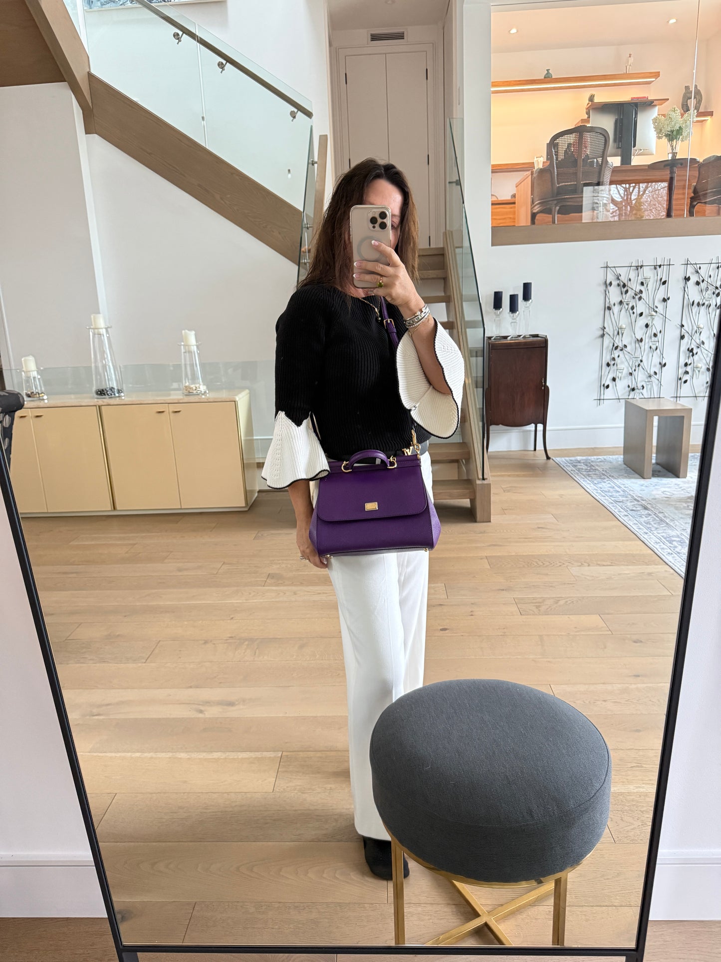 Dolce and Gabbana Calfskin Miss Sicily Satchel in Purple Pre-Owned