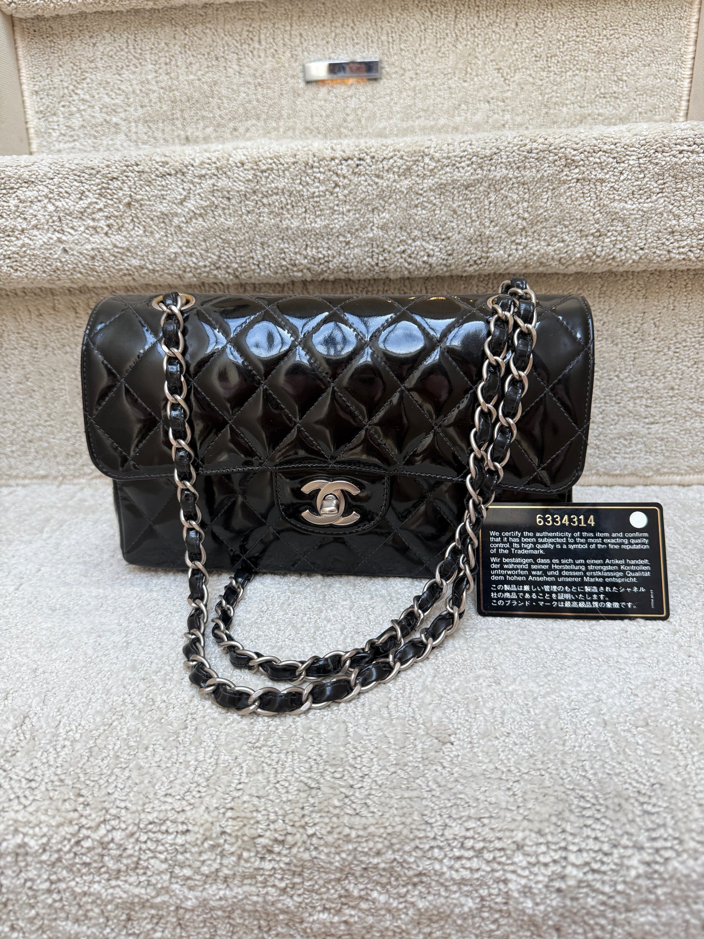 Chanel Classic Double Flap Small in Black Patent Leather with Silver Hardware