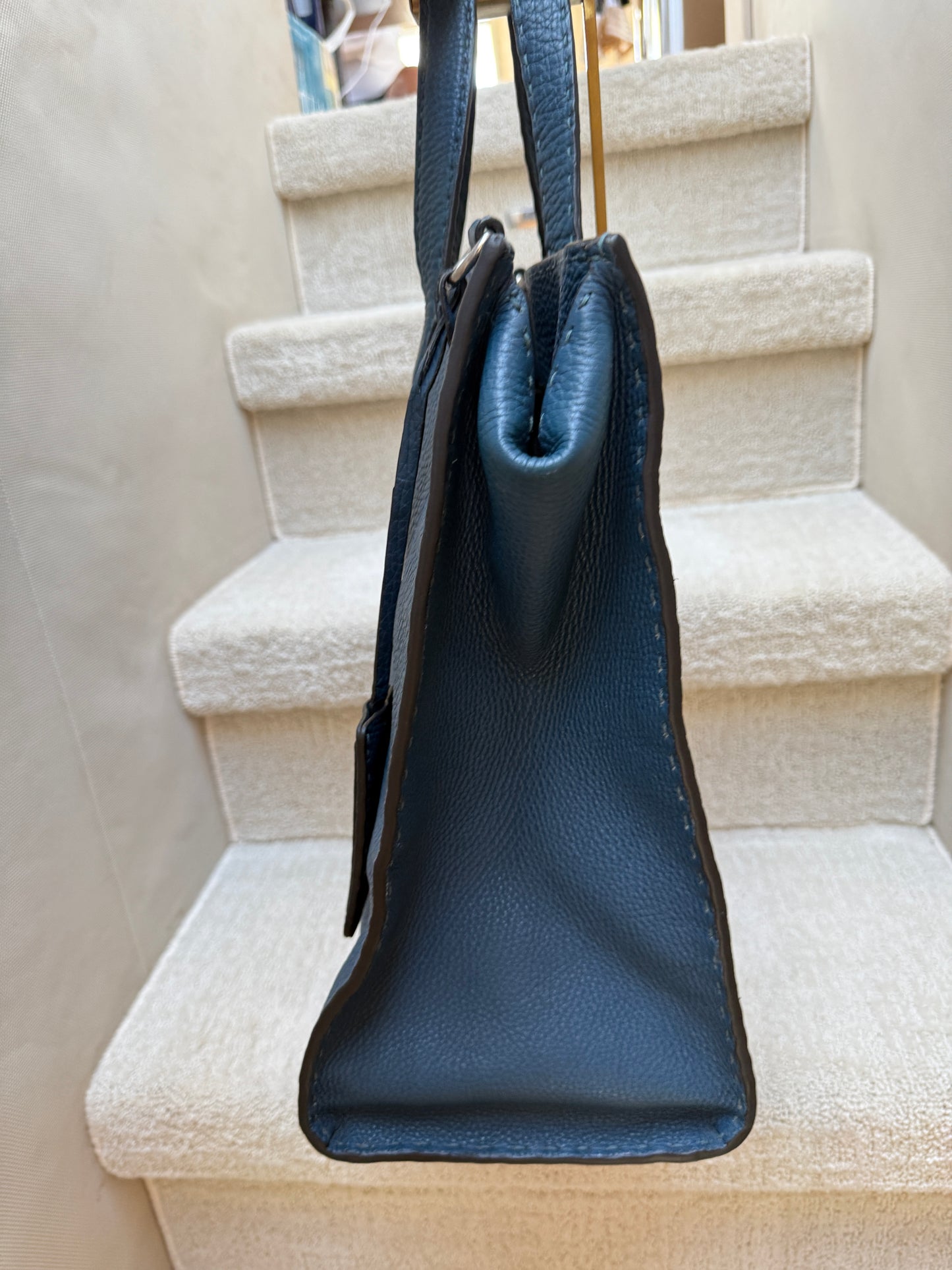 Fendi Selleria Leather Tote Bag in Blue