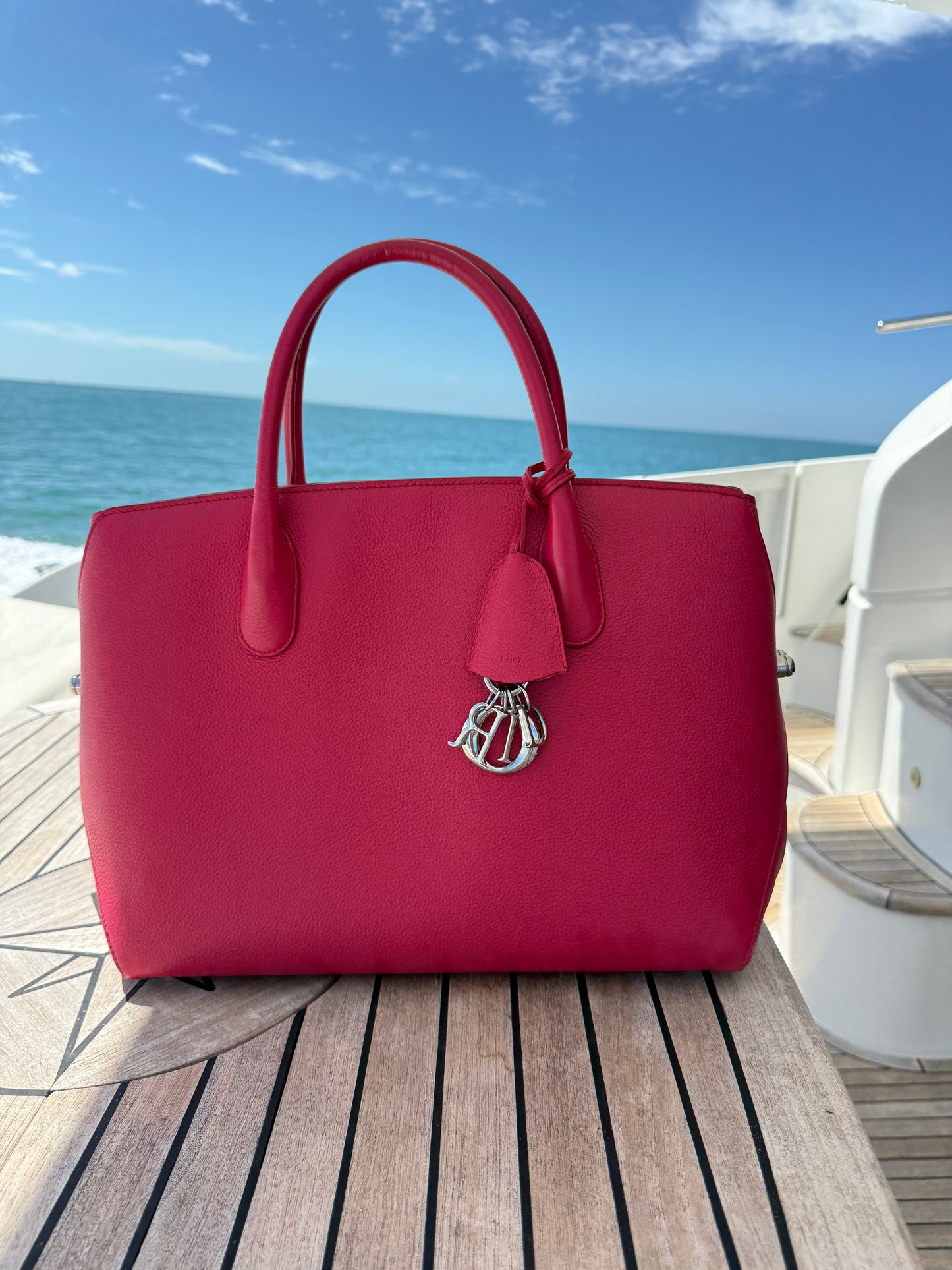 Dior Grained Calfskin Bar Tote Hot Pink