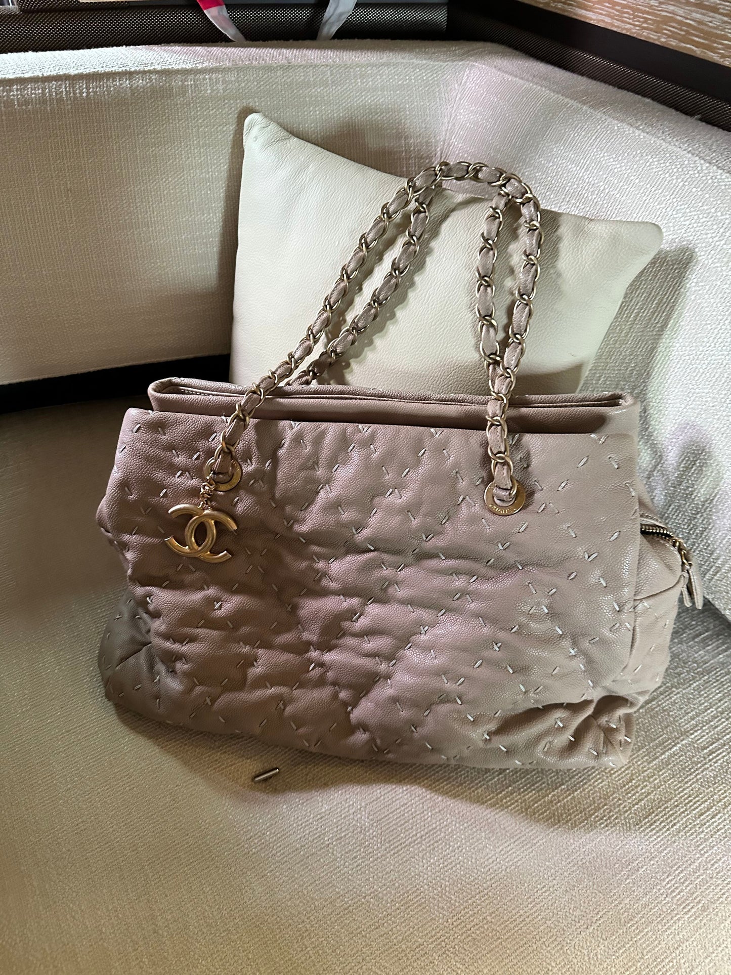 CHANEL Caviar Wild Stitch Tote in beige