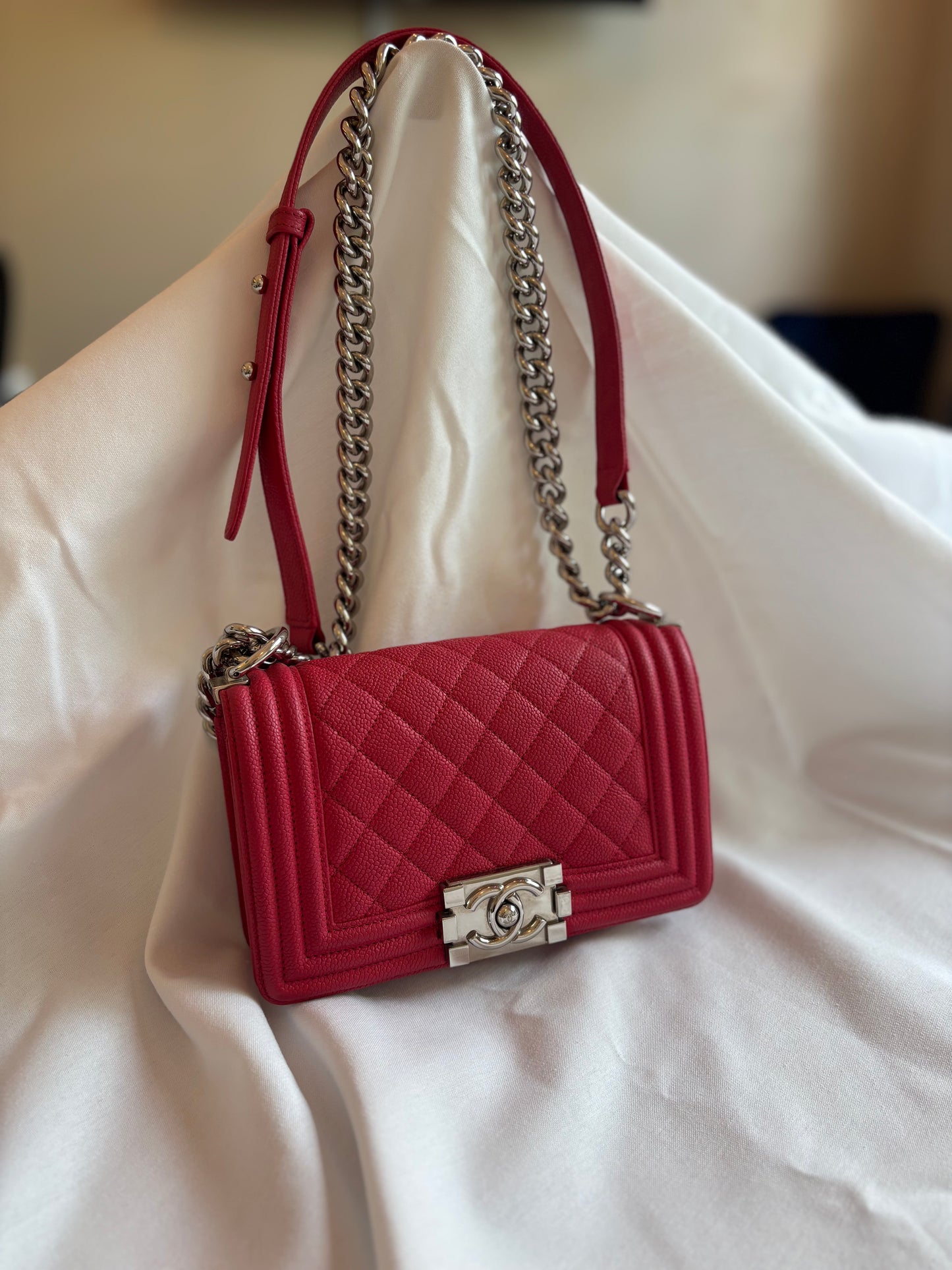 Chanel Boy Bag Small in Pink Caviar Leather Pre-Owned