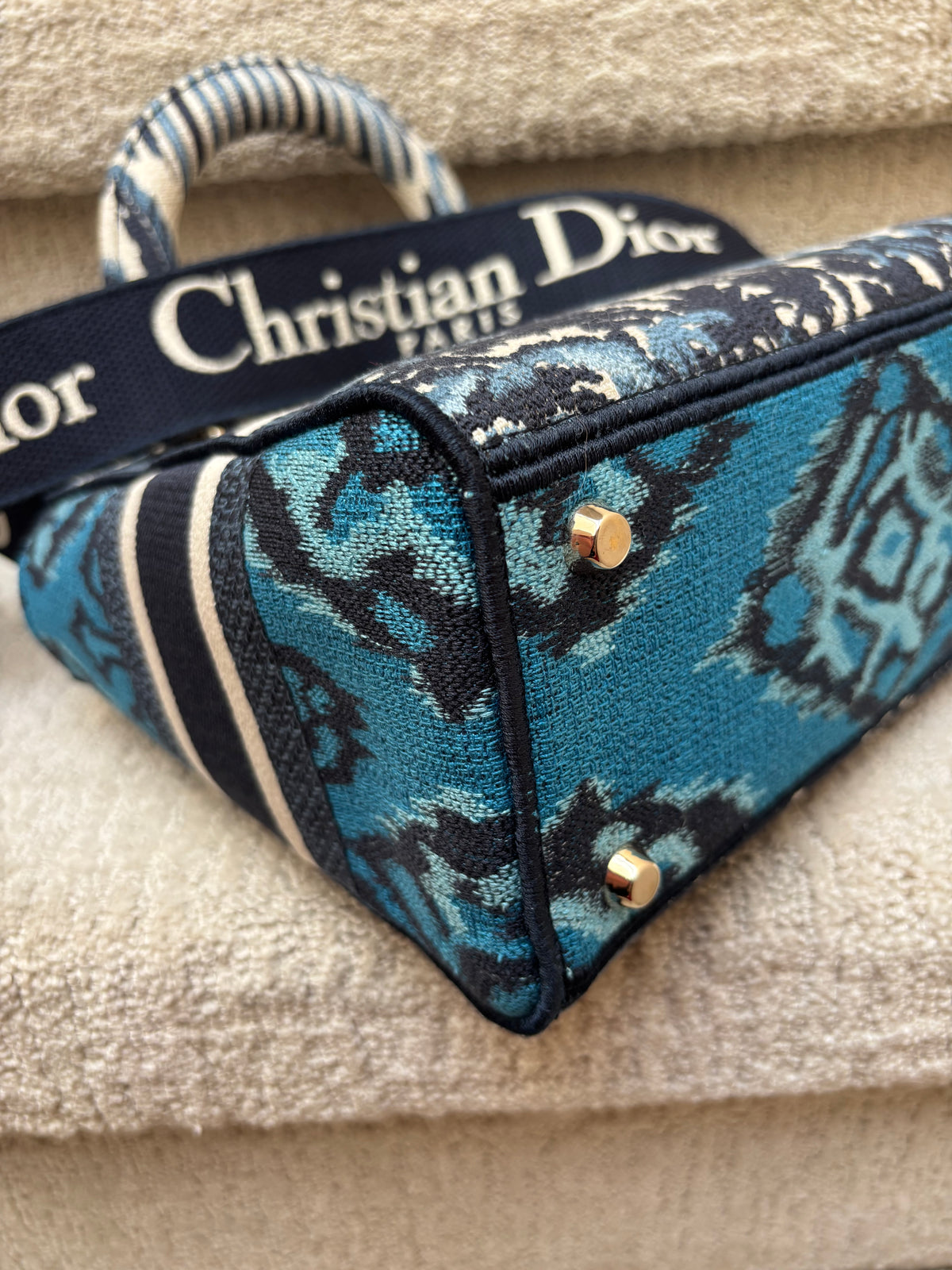 Dior Lady D-Lite Canvas Embroidered Medium Bleu Palm Trees Multicolor