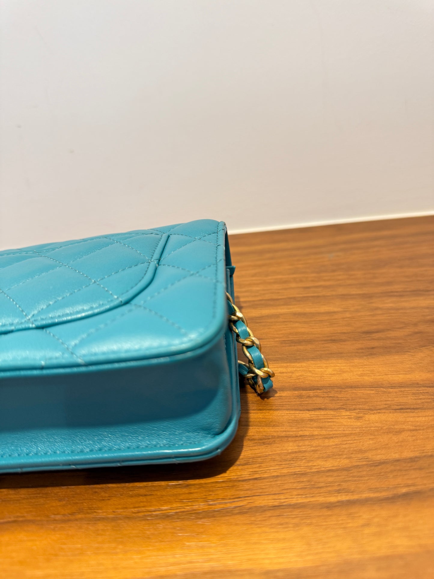 Chanel Lambskin Quilted Wallet on Chain WOC in Turquoise
