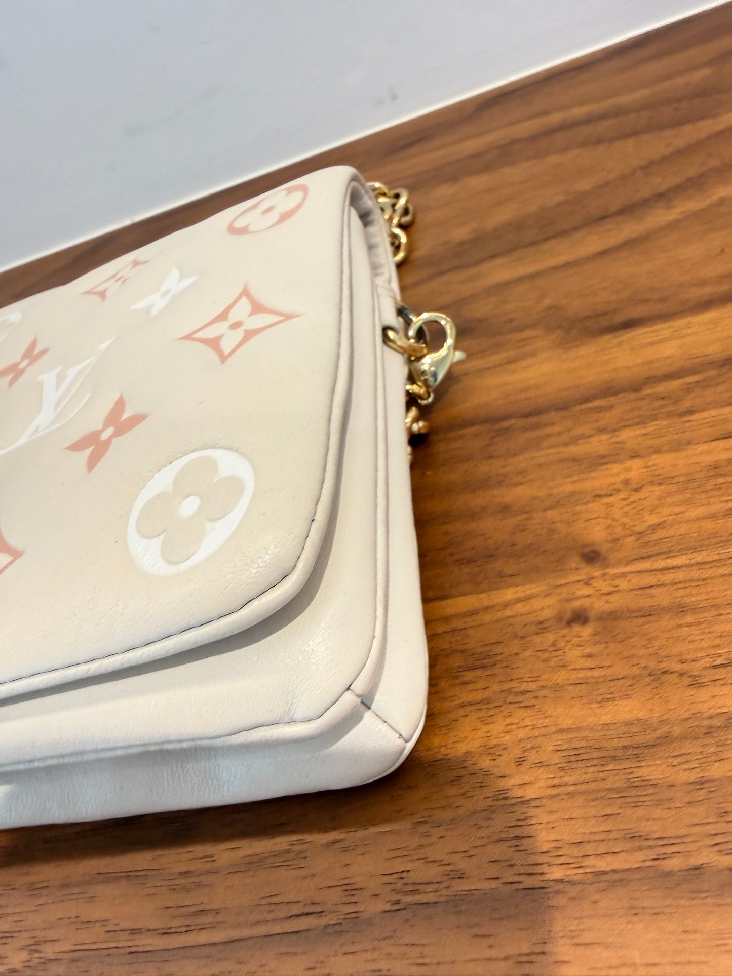 Louis Vuitton Lambskin Embossed Monogram Pochette Coussin Cream Pre-Owned