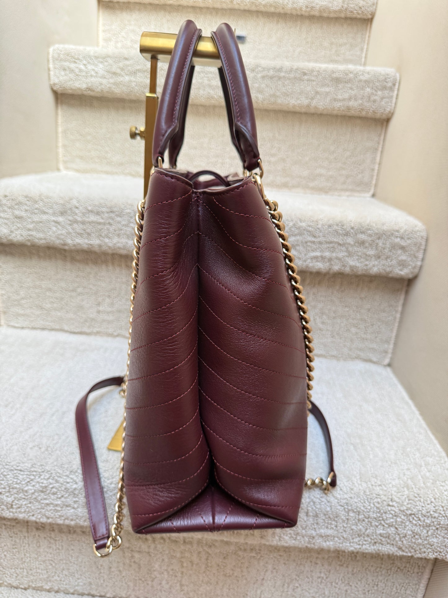 Chanel Chevron Shoulder Tote in Burgundy Chevon Pre-Owned