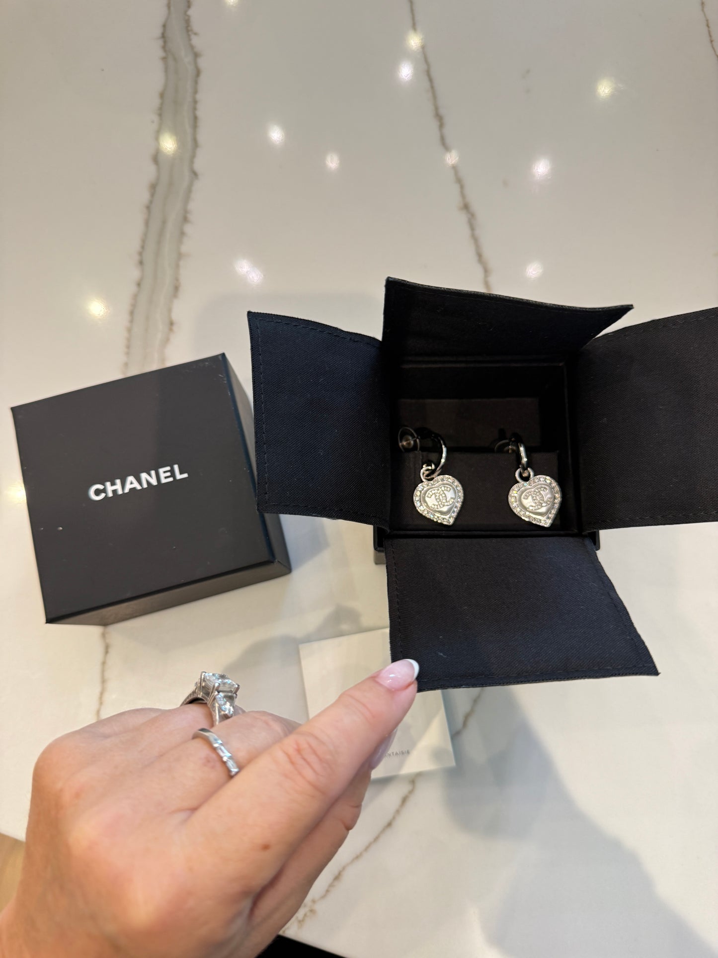 Chanel CC Hear Drop Earrings in Silver