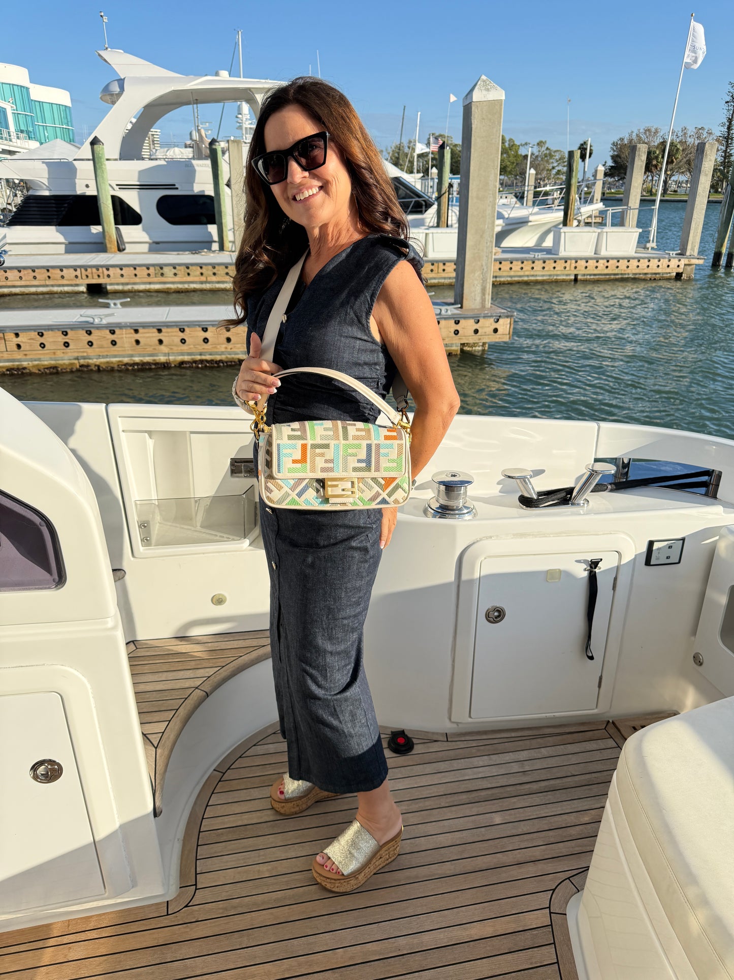 Fendi Canvas Vitello Seta FF Embroidered Baguette in pastel