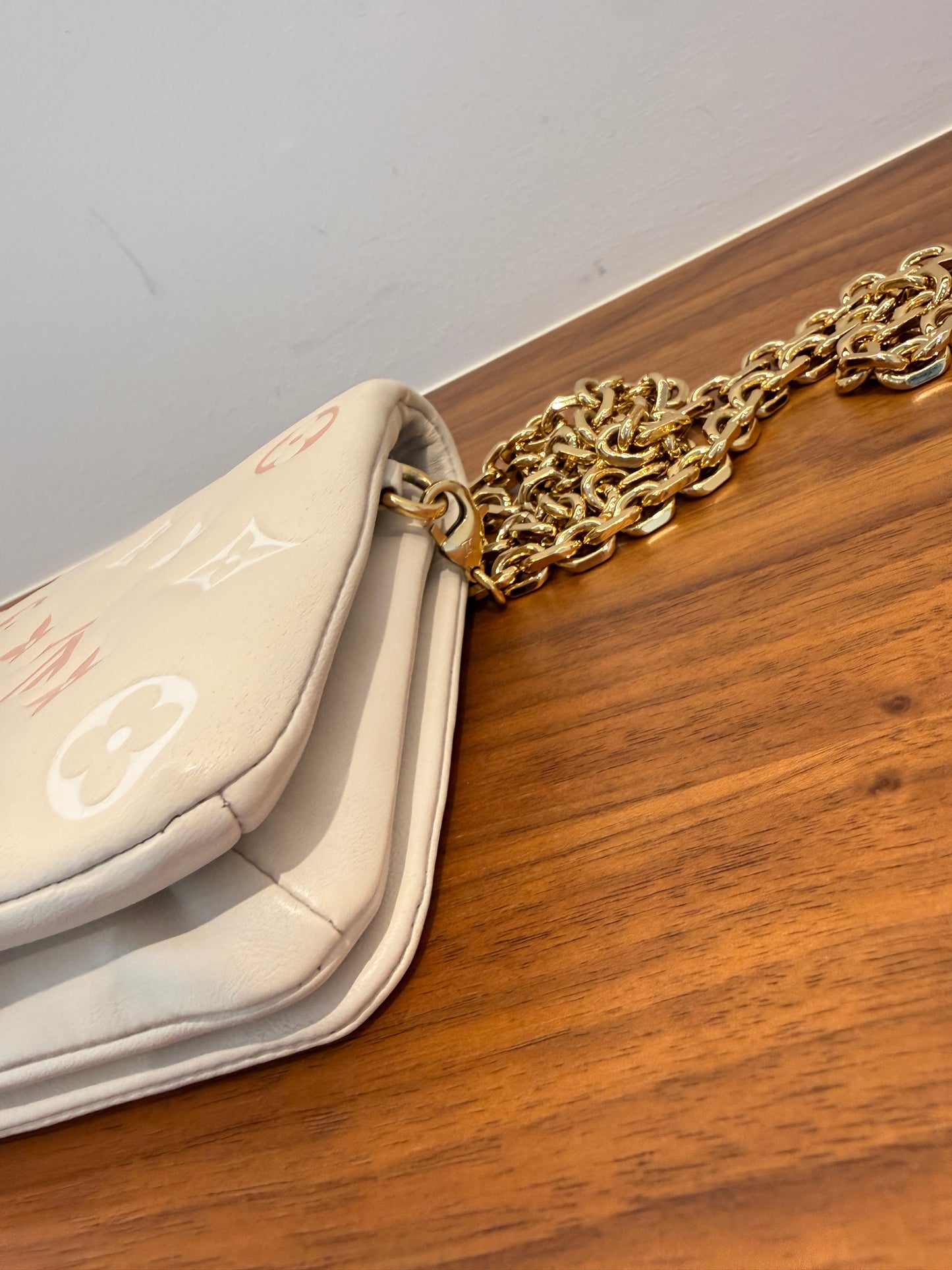 Louis Vuitton Lambskin Embossed Monogram Pochette Coussin Cream Pre-Owned