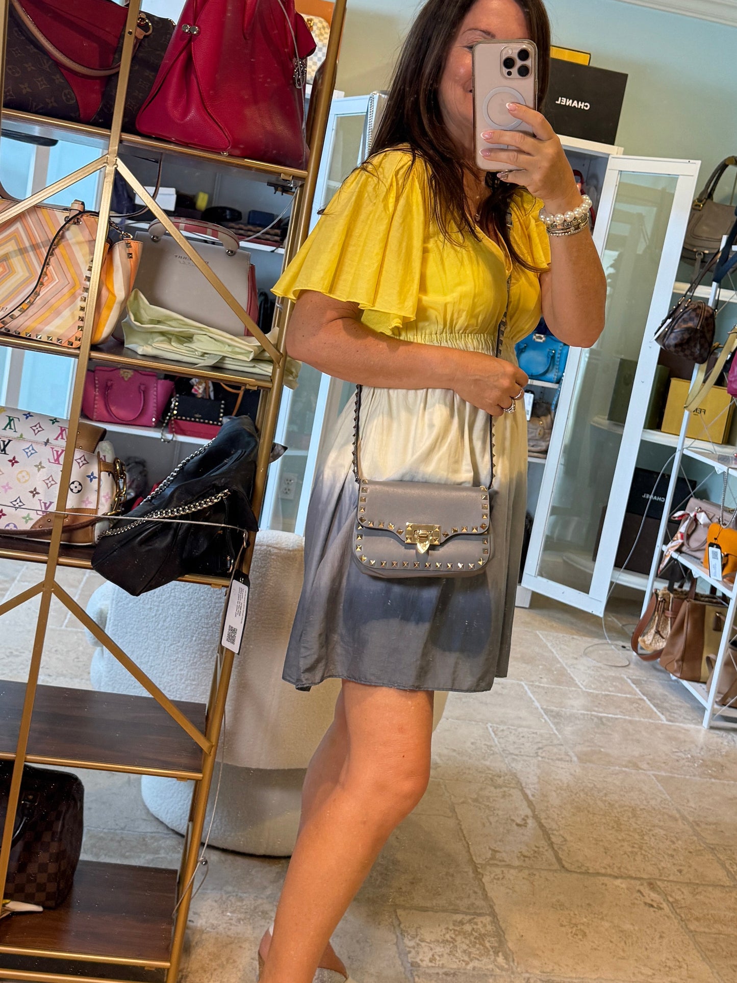 Valentino Garavani Vitello Mini Rockstud Flap Saddle Crossbody Blue