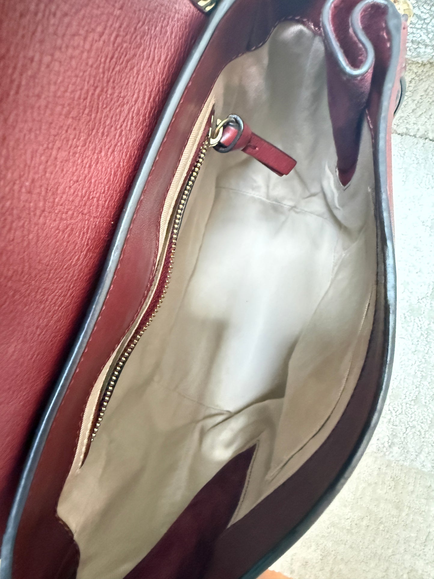 Chloe Suede Calfskin Medium Faye Backpack in Burgundy Pre-Owned